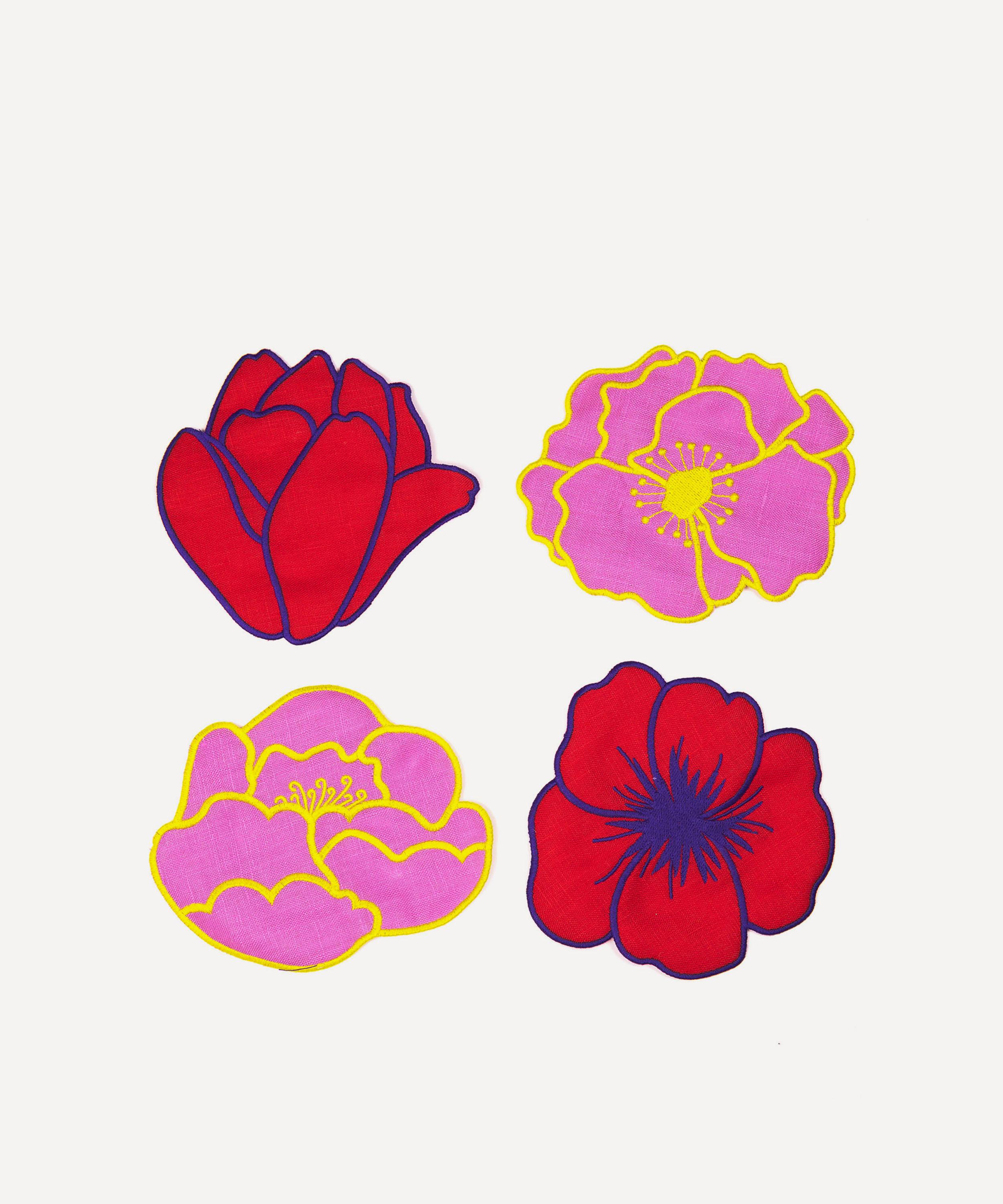 Piecework - Flower Linen Cocktail Napkins Set of Four