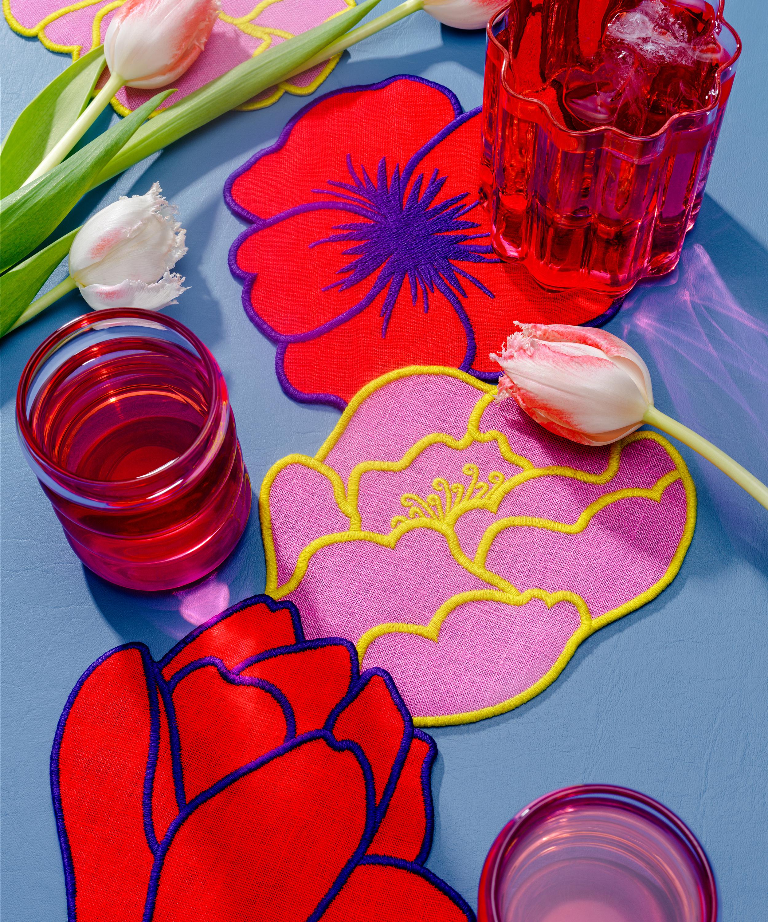 Piecework - Flower Linen Cocktail Napkins Set of Four image number 1