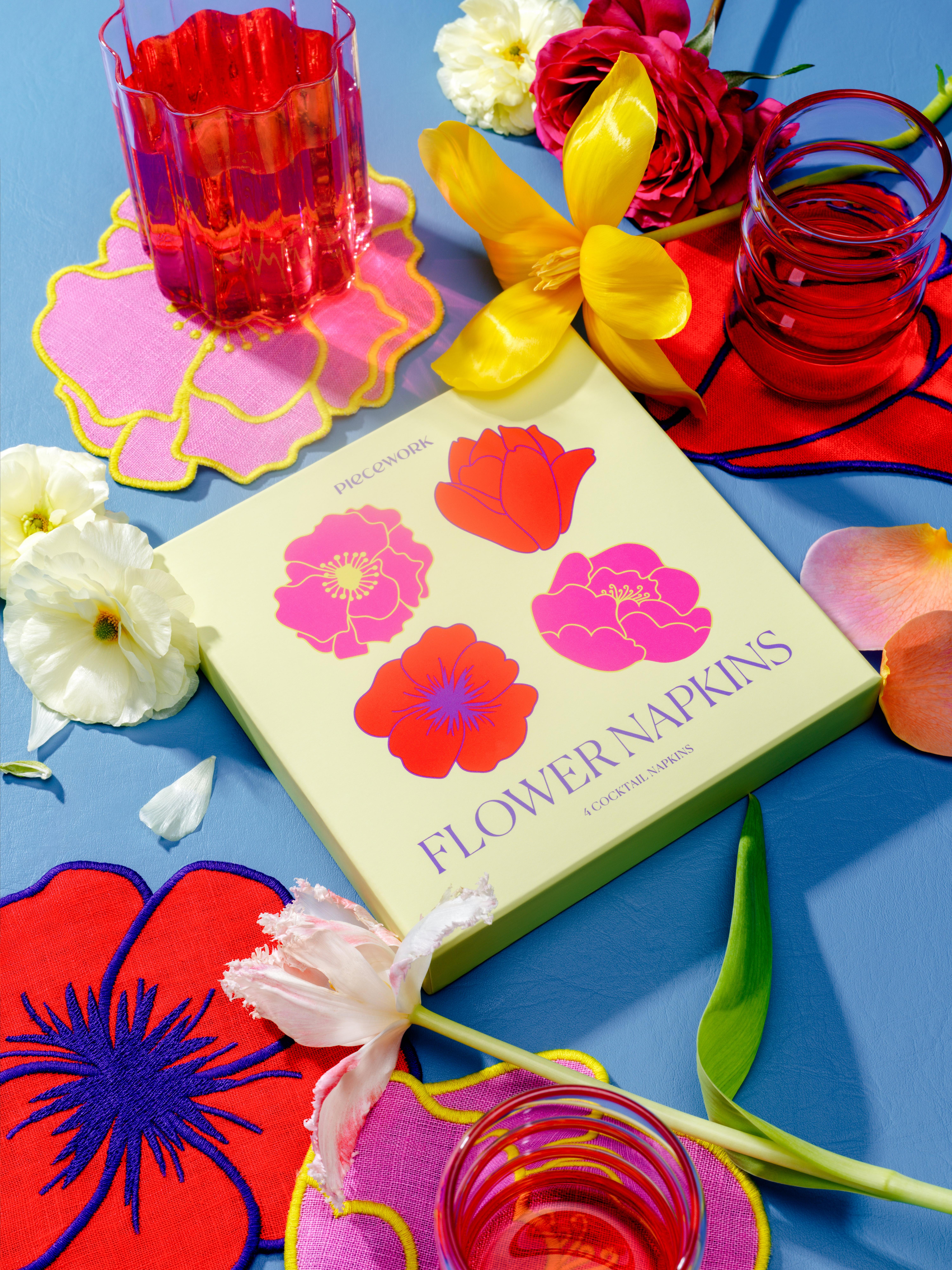 Piecework - Flower Linen Cocktail Napkins Set of Four image number 2