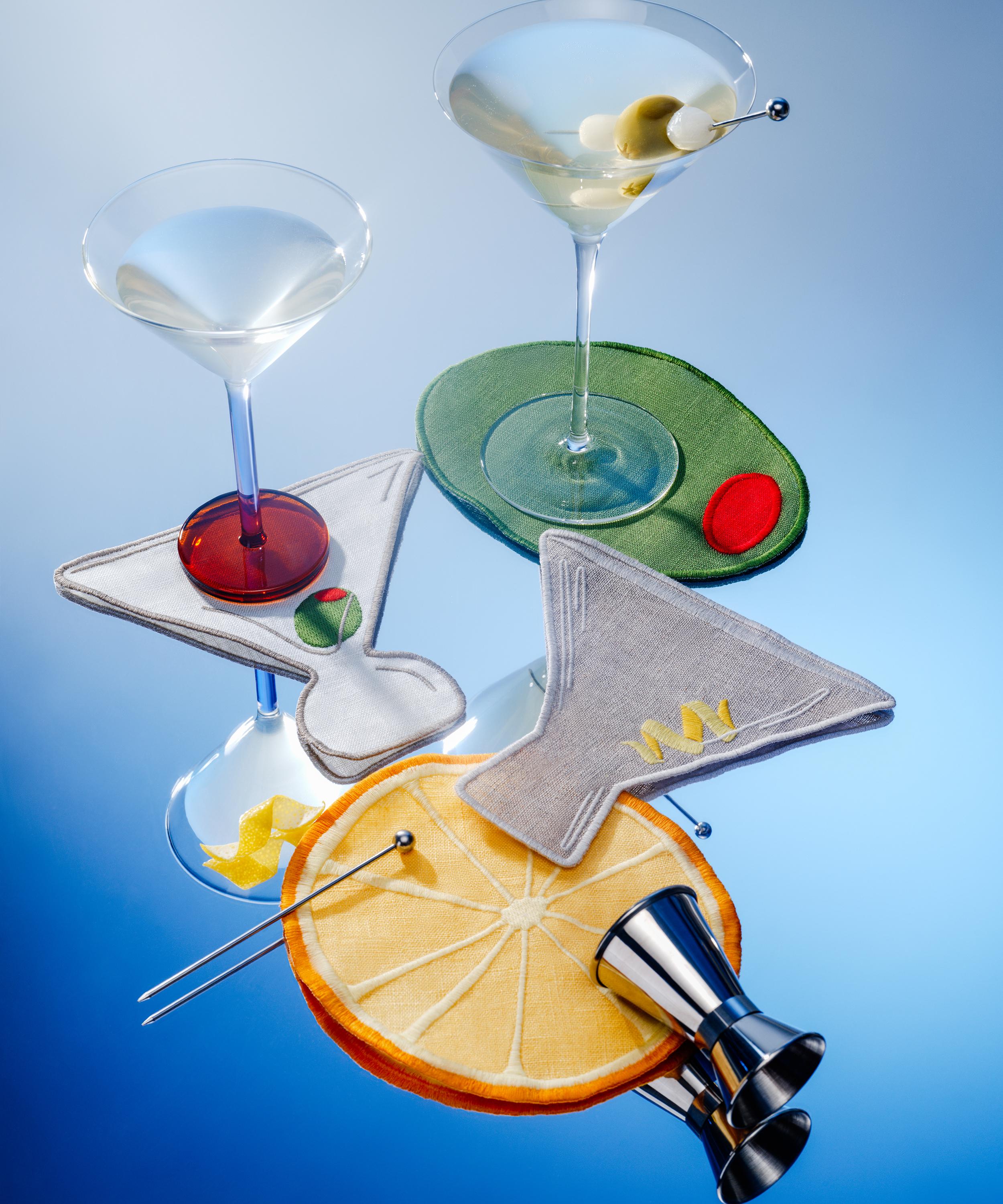 Piecework - Martini Linen Cocktail Napkins Set of Four image number 1