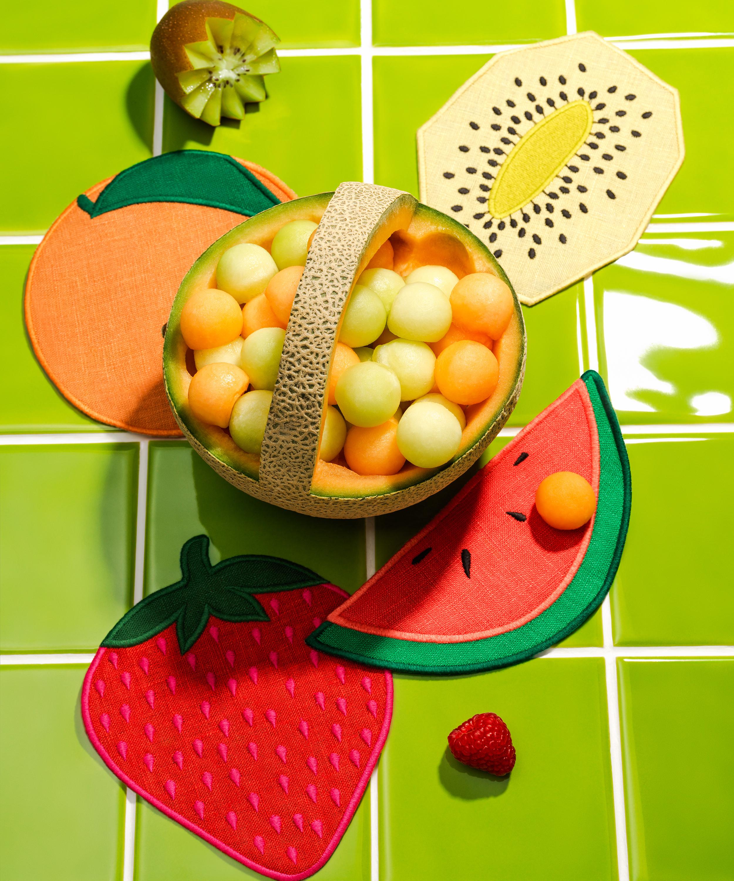 Piecework - Fruit Salad Linen Cocktail Napkins Set of Four image number 1