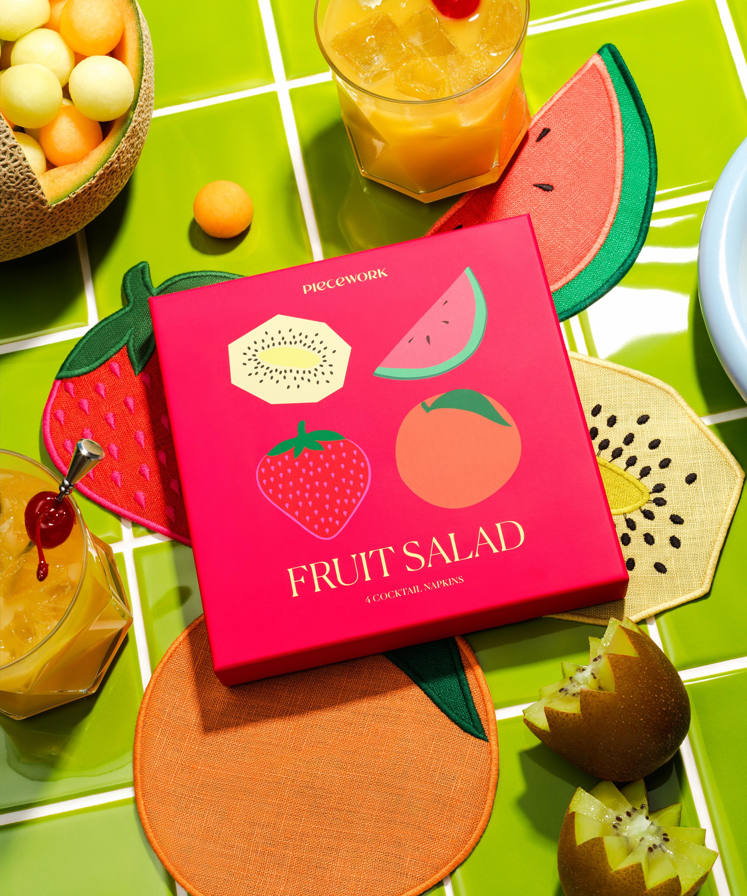 Piecework - Fruit Salad Linen Cocktail Napkins Set of Four image number 2