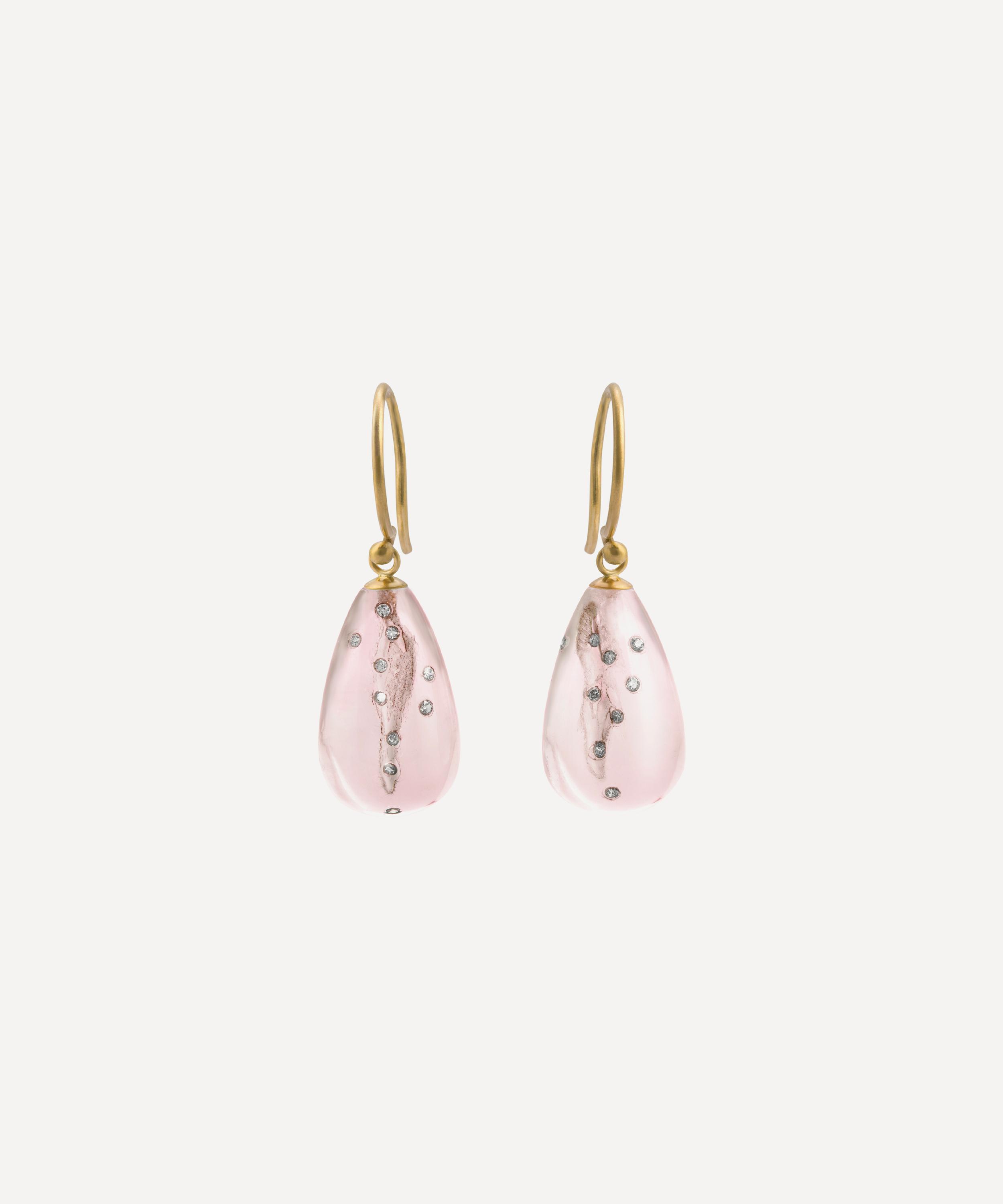 Jacqueline Cullen - Rose Quartz Mini Dia Drop Earrings