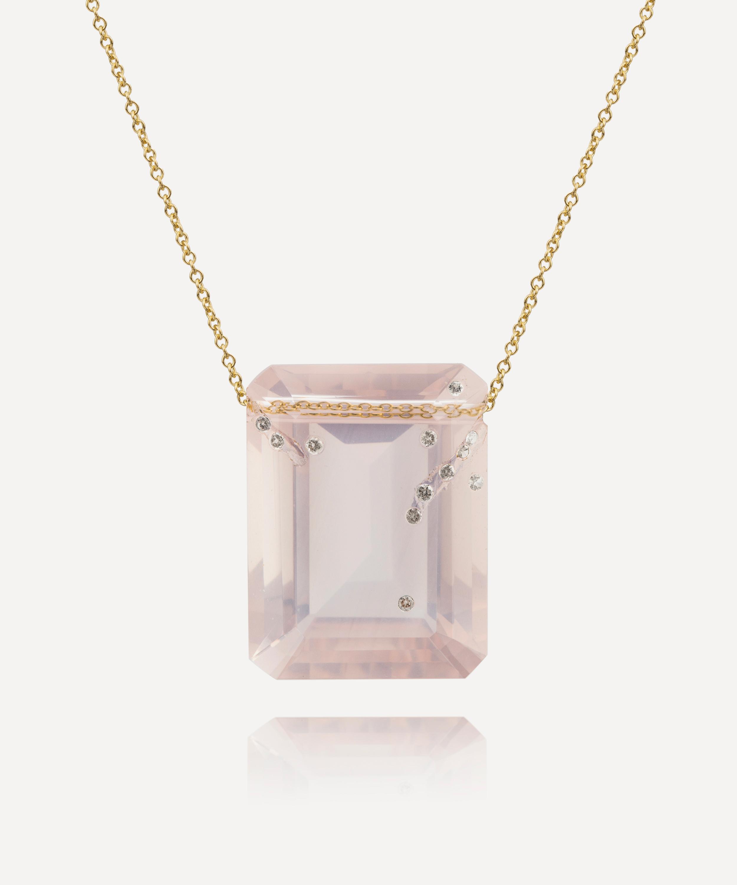 Jacqueline Cullen - Rose Quartz Suspended Octagon Pendant Necklace