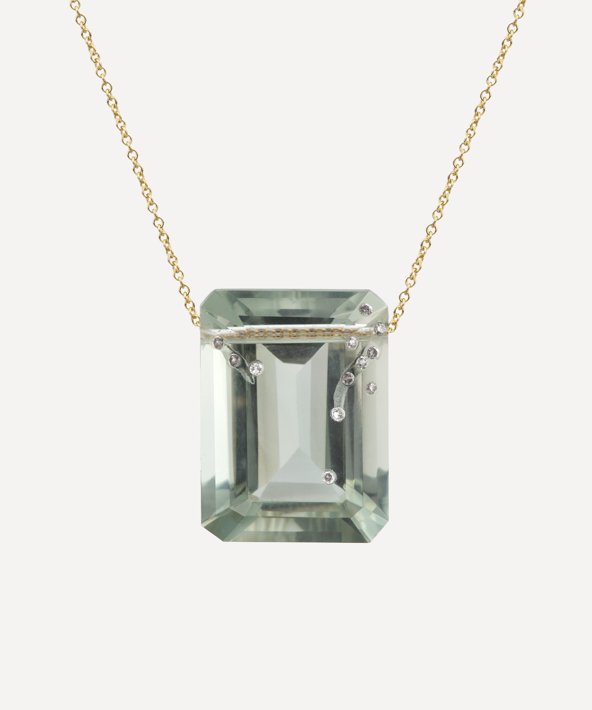Jacqueline Cullen - Green Quartz Suspended Octagon Pendant Necklace