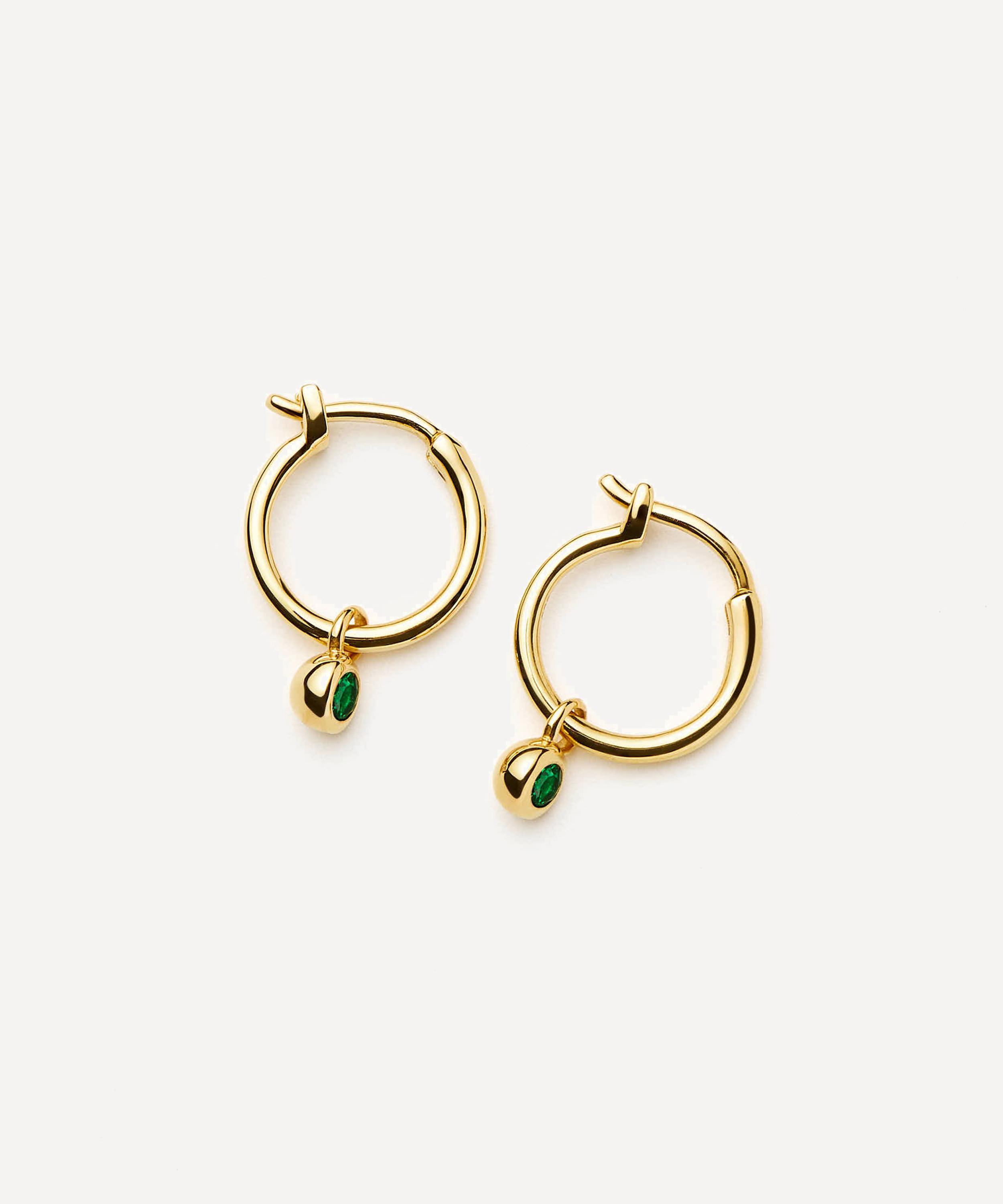 Missoma - 18ct Gold-Plated Vermeil Silver Tennis Charm Mini Drop Hoop Earrings image number 0