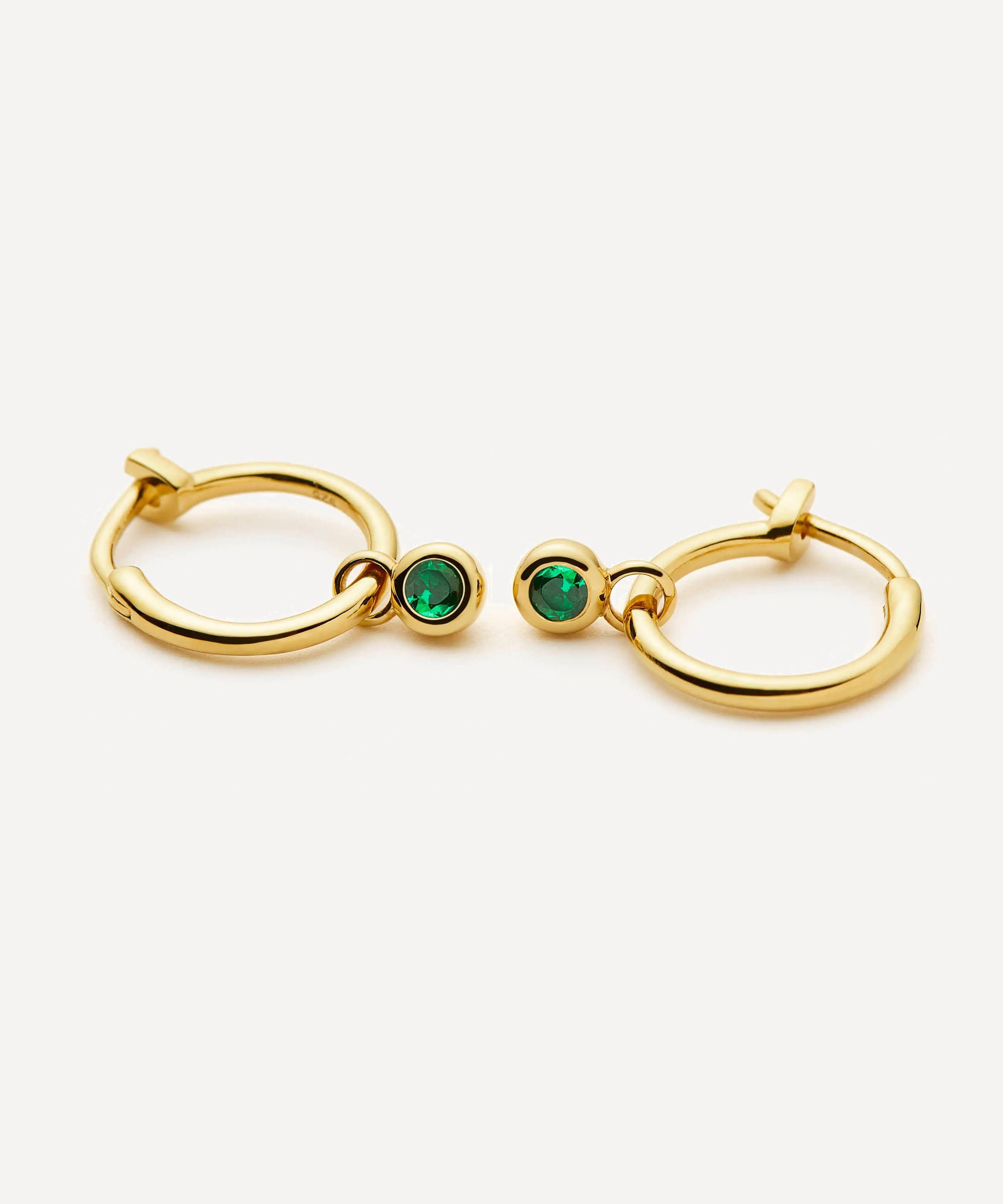 Missoma - 18ct Gold-Plated Vermeil Silver Tennis Charm Mini Drop Hoop Earrings image number 2