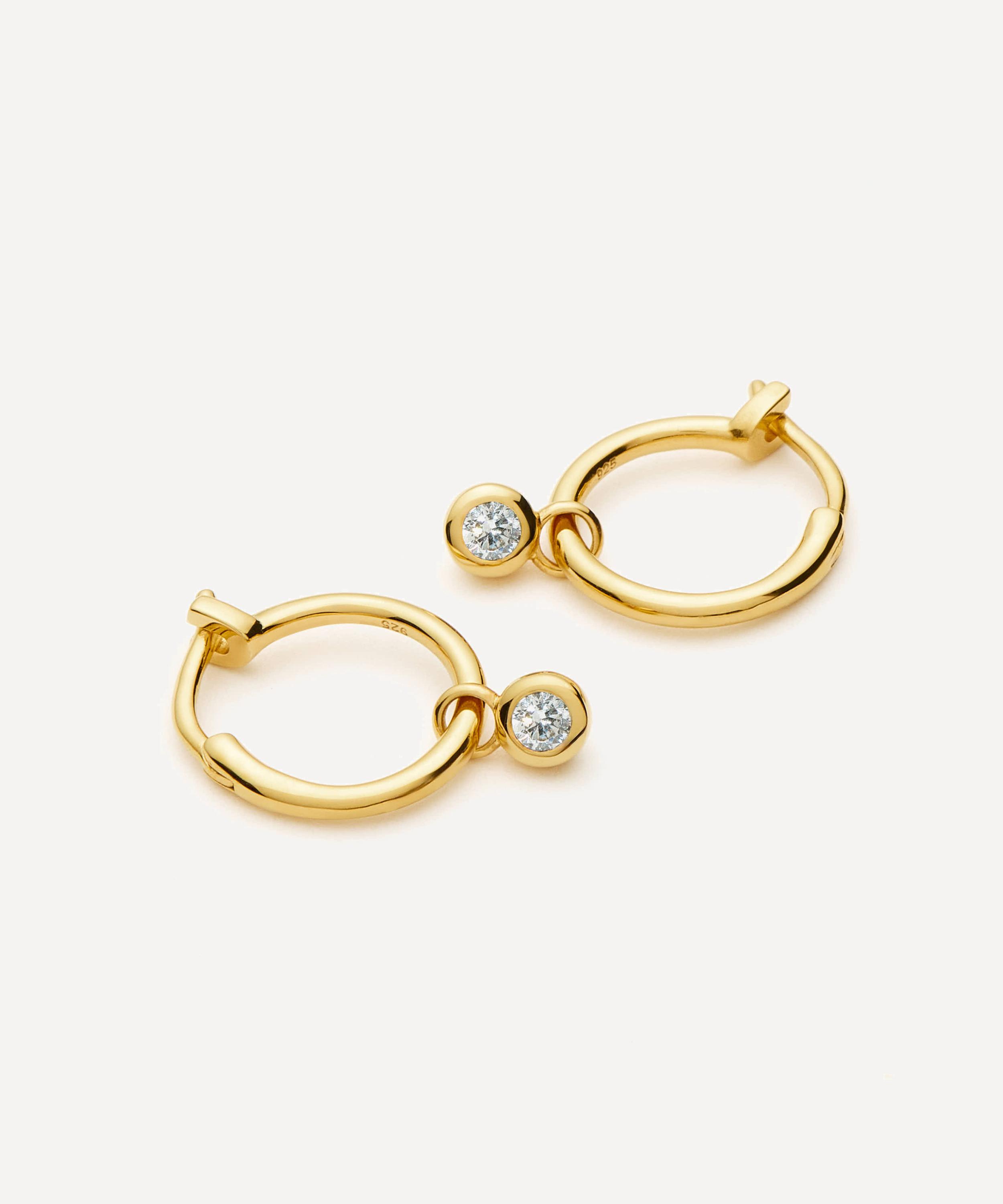 Missoma - 18ct Gold-Plated Vermeil Silver Tennis Charm Mini Drop Hoop Earrings image number 0