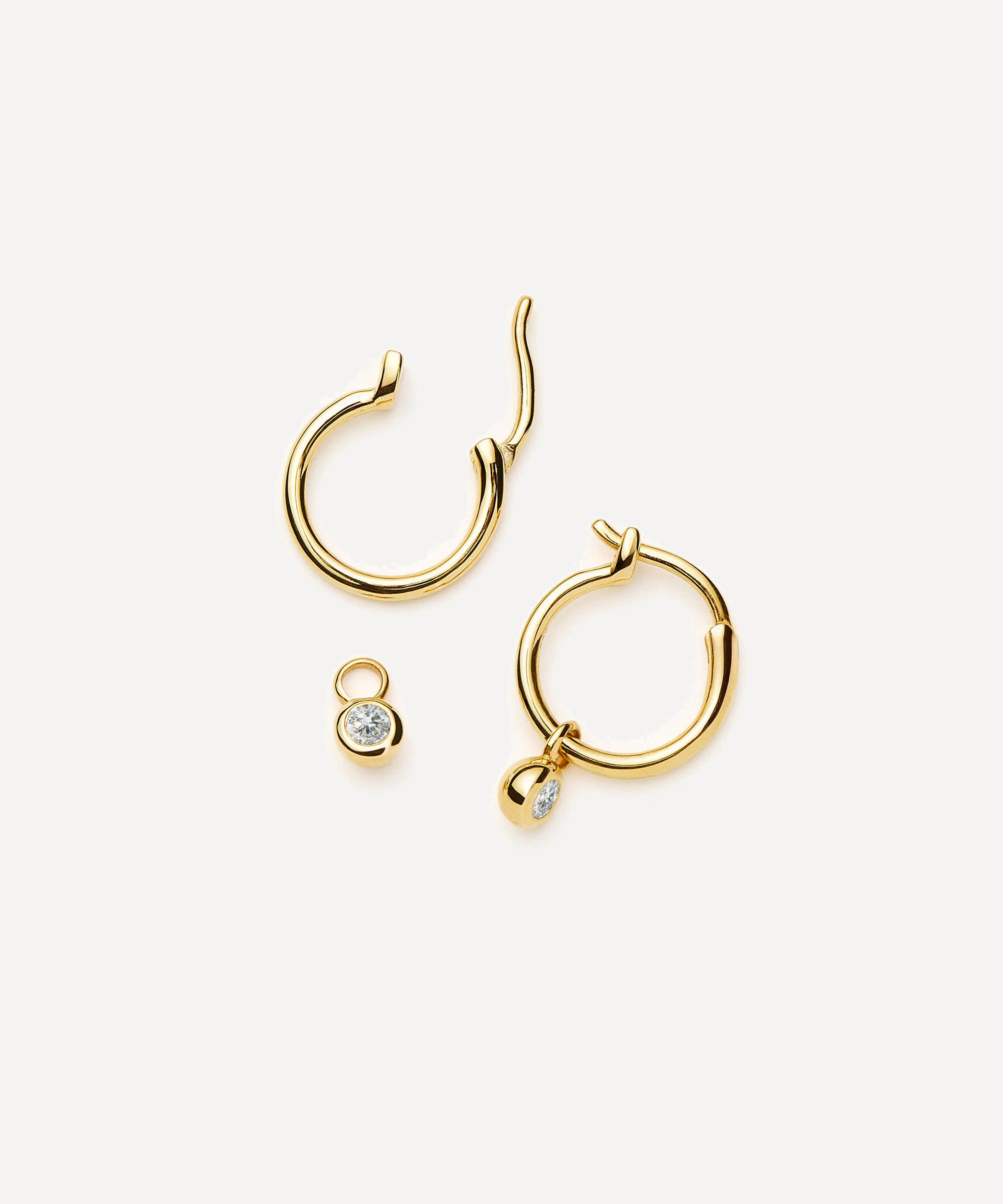 Missoma - 18ct Gold-Plated Vermeil Silver Tennis Charm Mini Drop Hoop Earrings image number 1