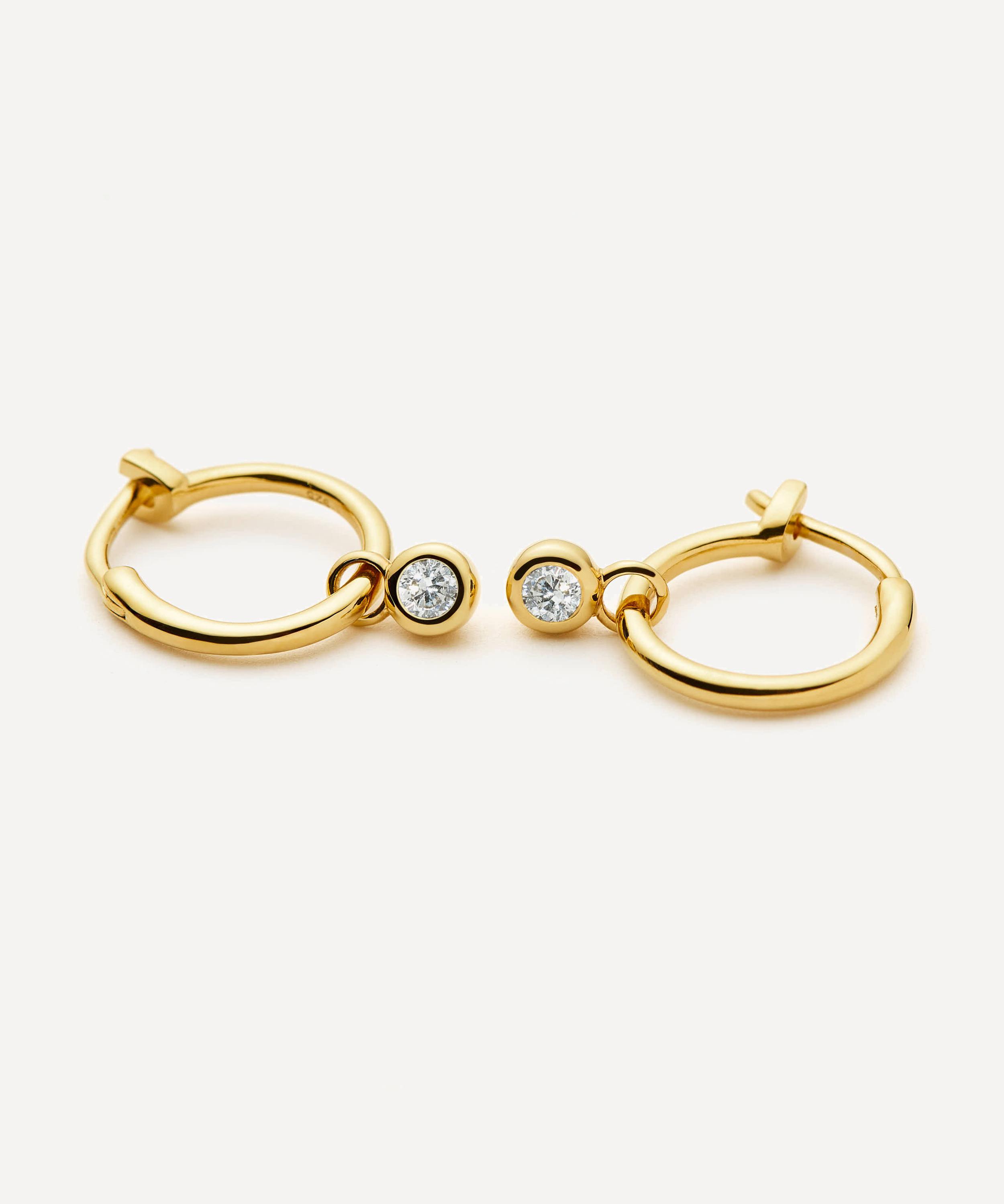 Missoma - 18ct Gold-Plated Vermeil Silver Tennis Charm Mini Drop Hoop Earrings image number 2