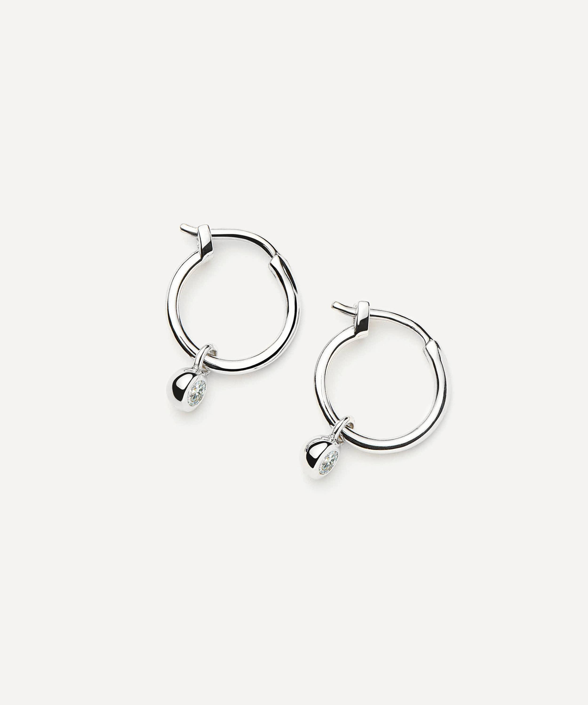 Missoma - Rhodium-Plated Tennis Charm Mini Drop Hoop Earrings image number 0