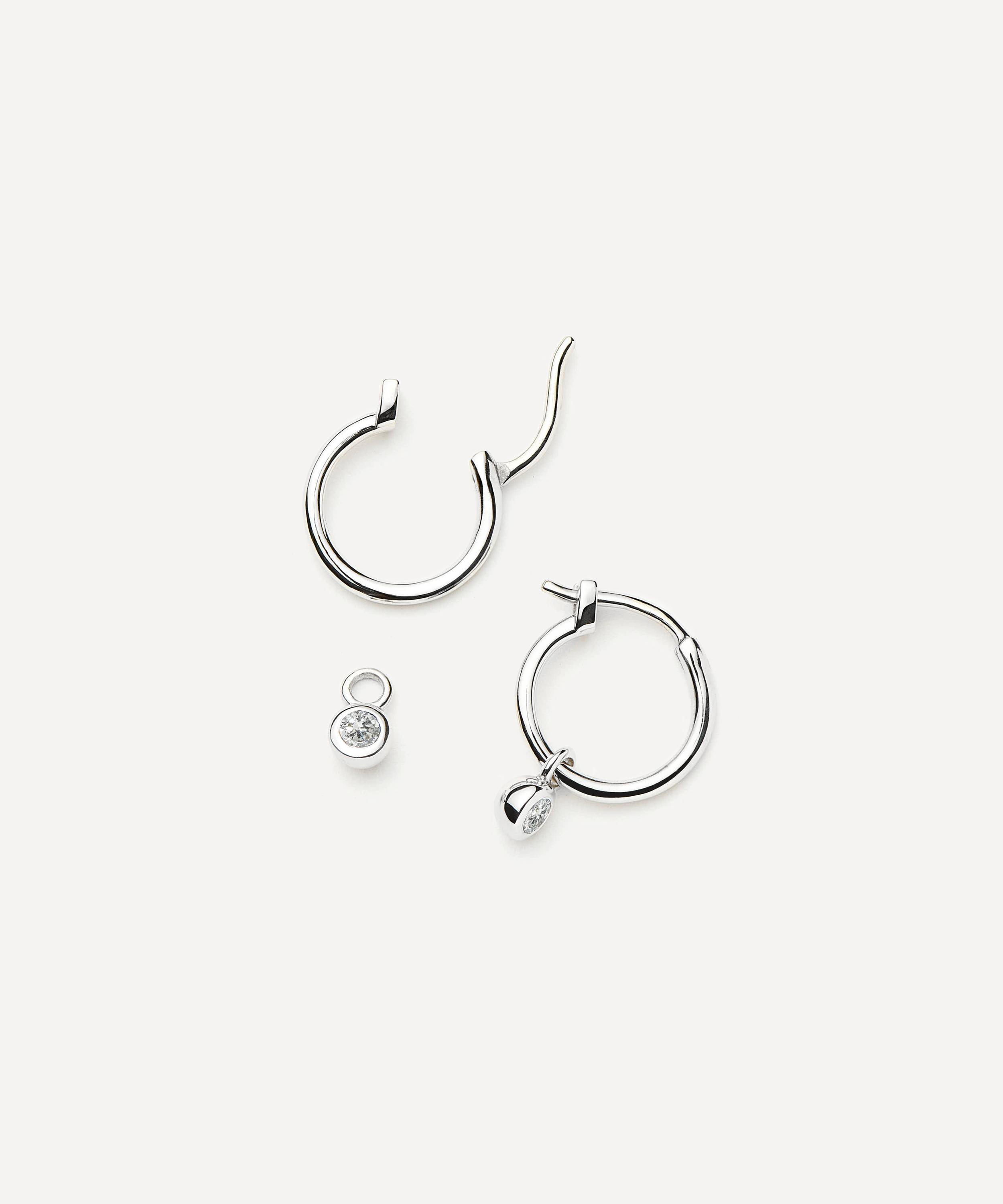 Missoma Rhodium-Plated Tennis Charm Mini Drop Hoop Earrings