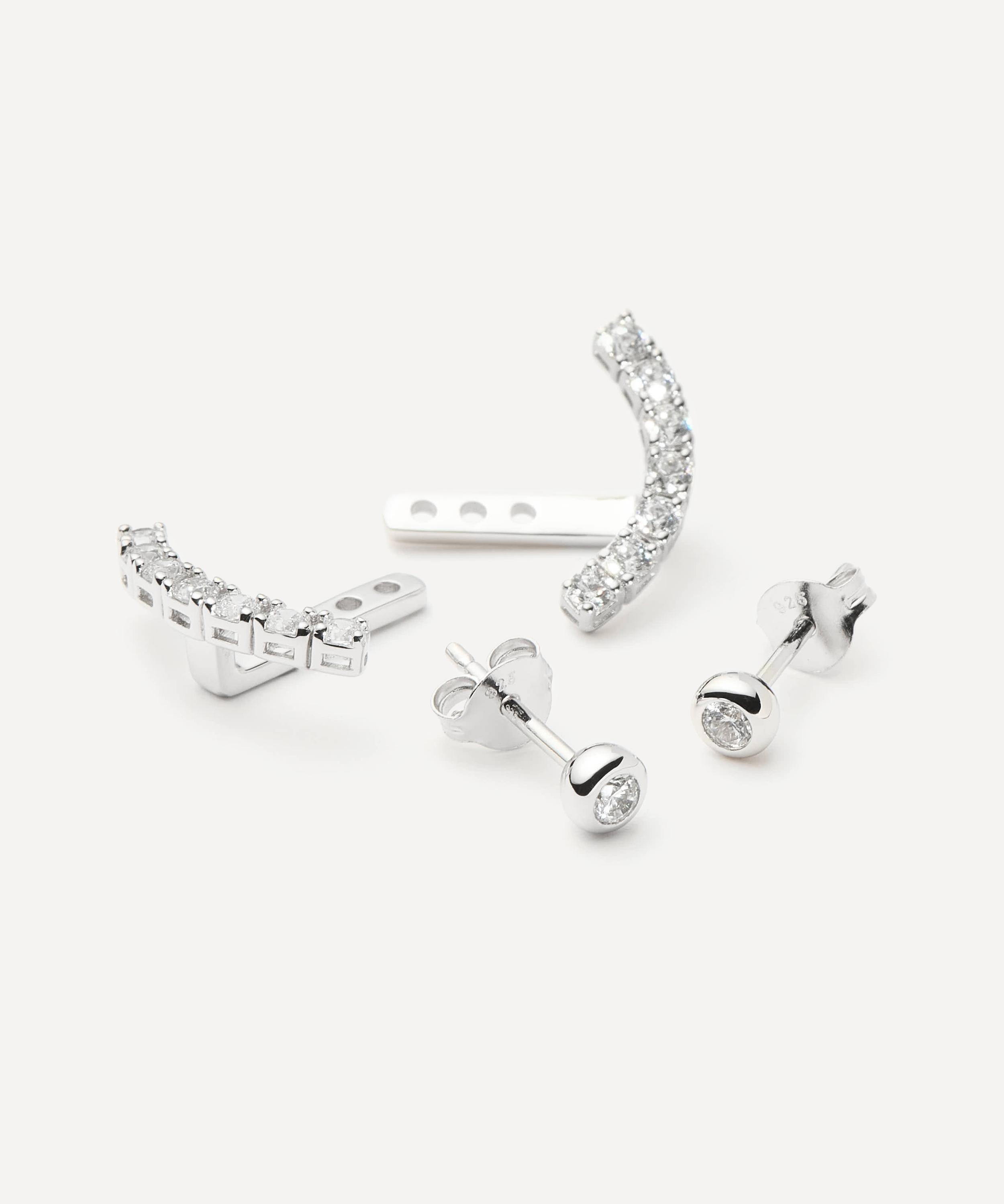 Missoma - Rhodium-Plated Tennis Ear Jacket Stud Earrings image number 2