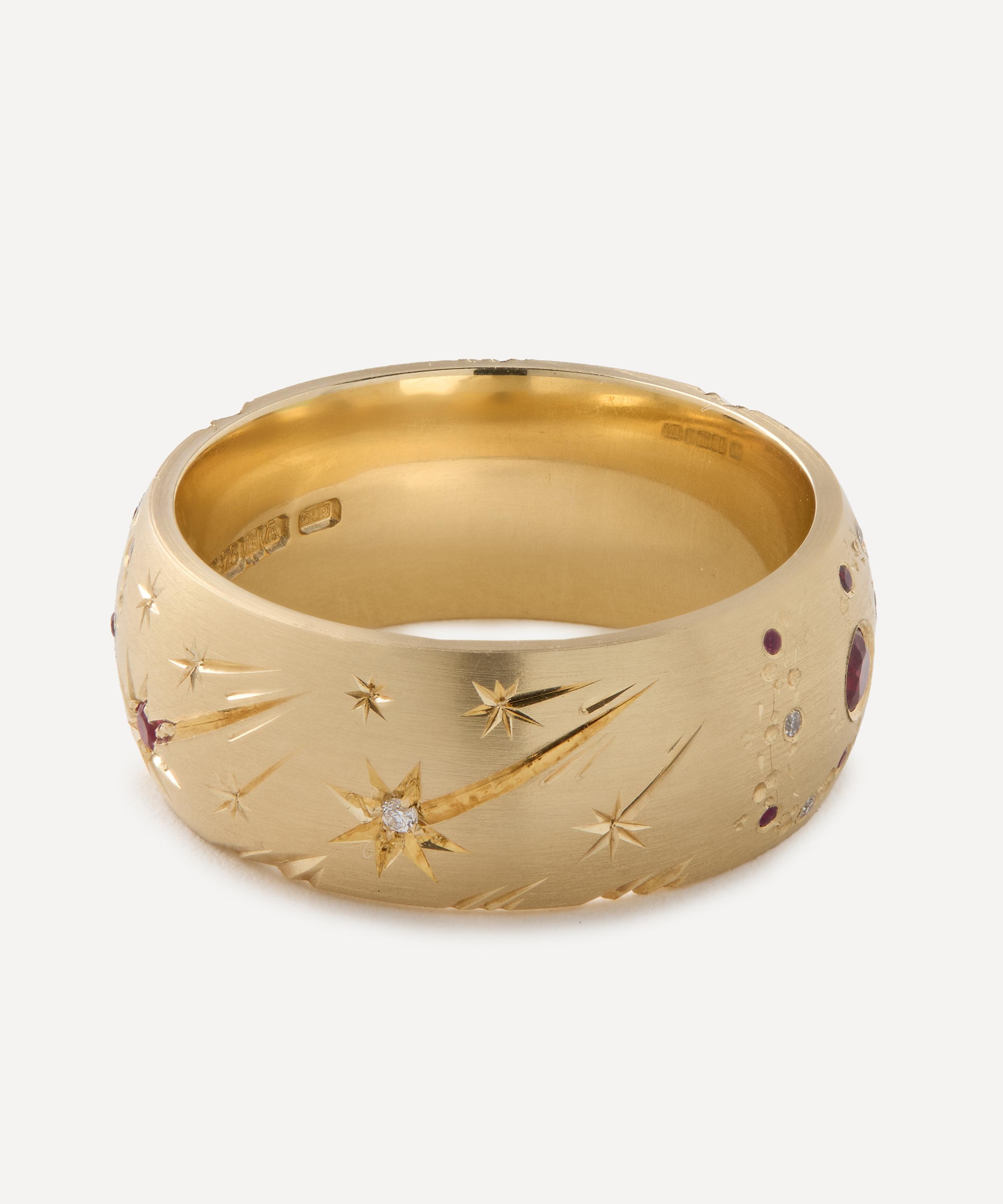 Balint Samad - 9ct Gold Supernova Ruby and Diamond Galaxy Band Ring image number 1