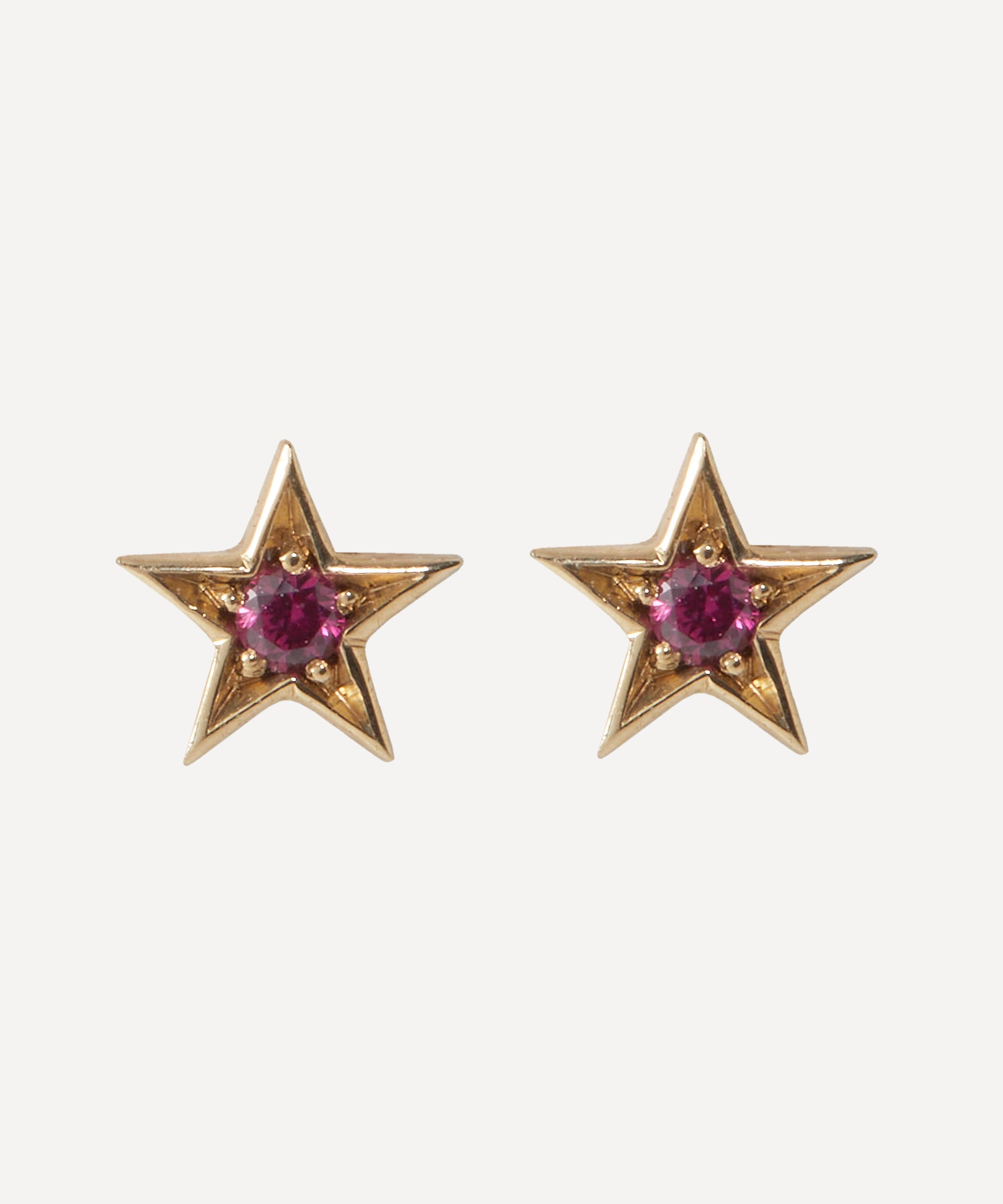 Balint Samad - 9ct Gold Altair Mini Ruby Star Stud Earrings