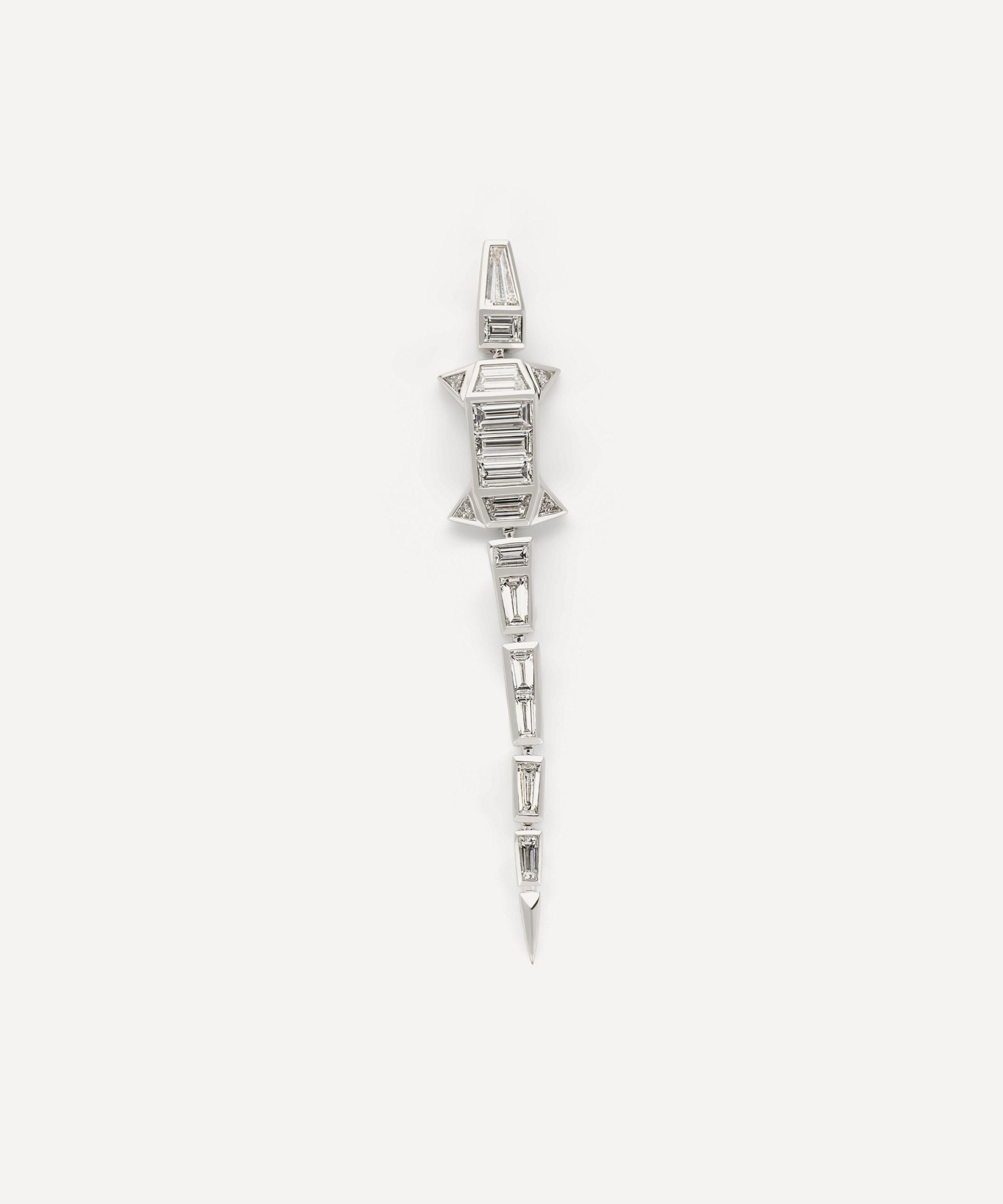 Bibi van der Velden - 18ct White Gold Diamond Alligator Extra Long Drop Earring image number 0