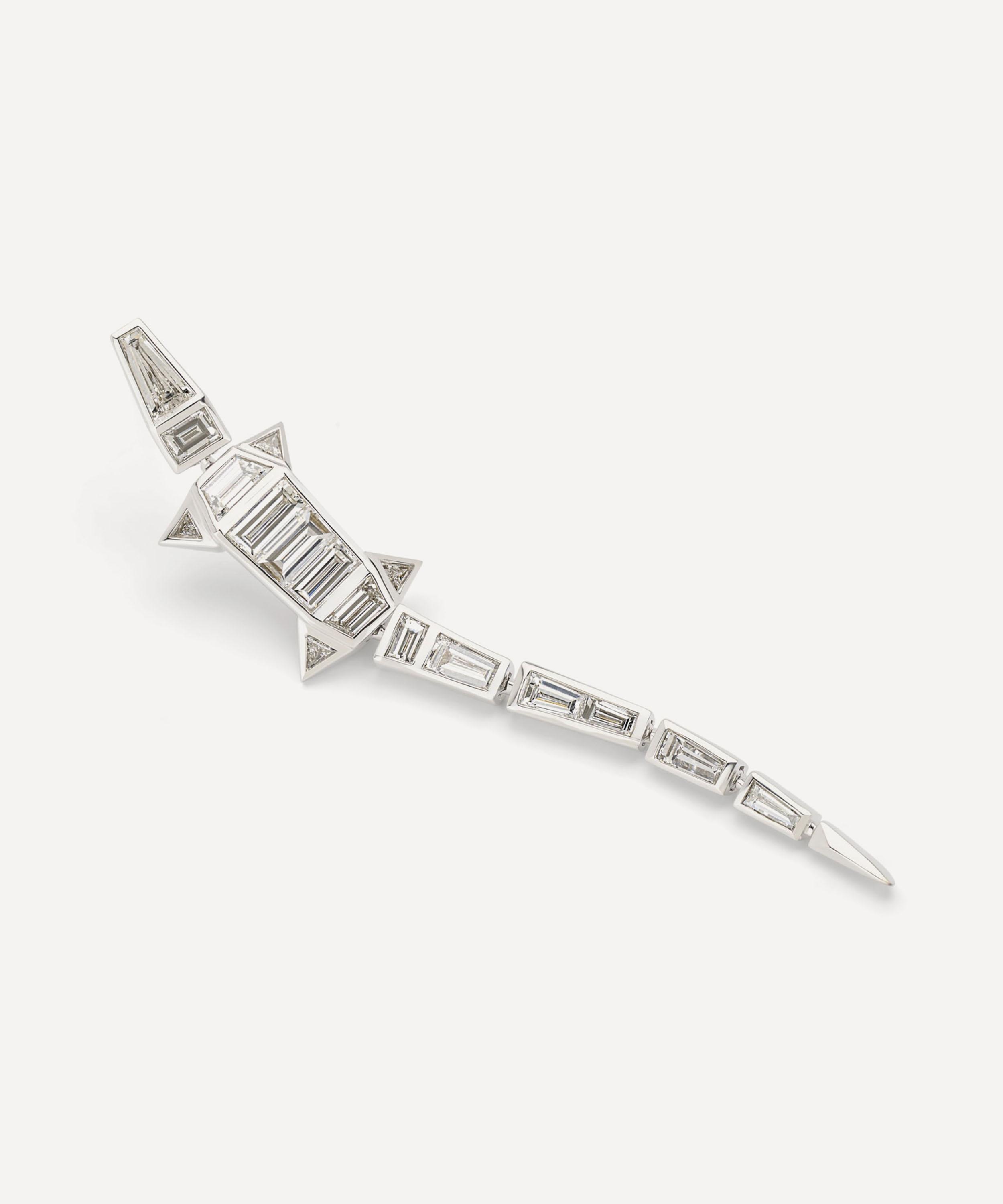 Bibi van der Velden - 18ct White Gold Diamond Alligator Extra Long Drop Earring image number 1