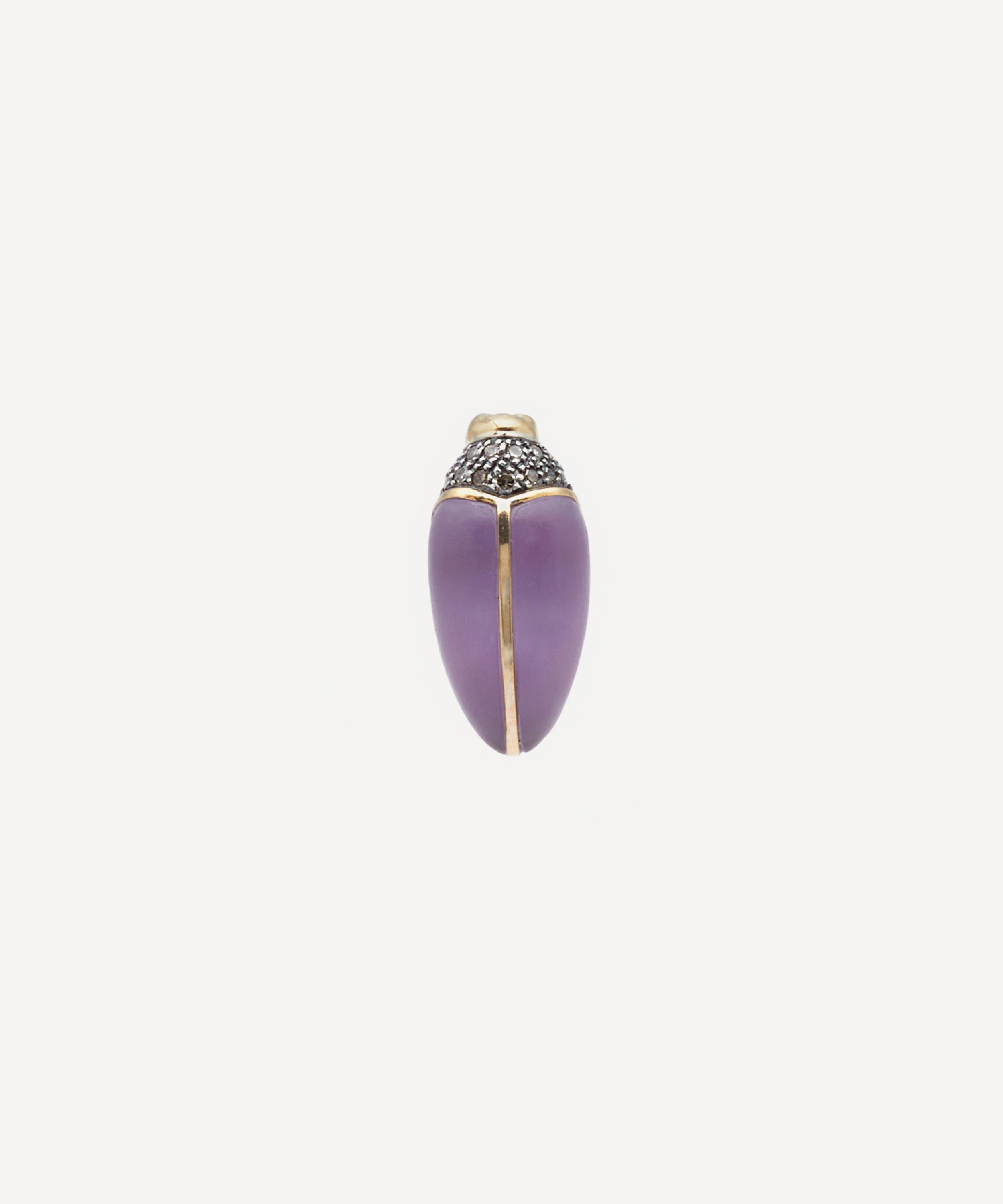 Bibi van der Velden - 18ct Gold Mini Scarab Amethyst Stud Earring image number 0