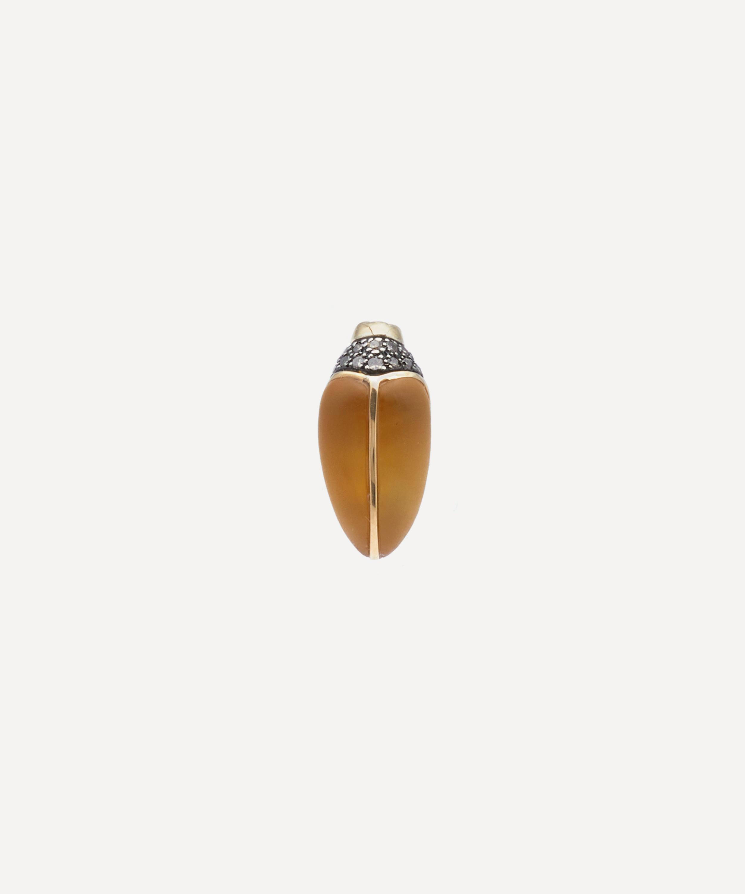 Bibi van der Velden - 18ct Gold Mini Scarab Citrine Stud Earring image number 0