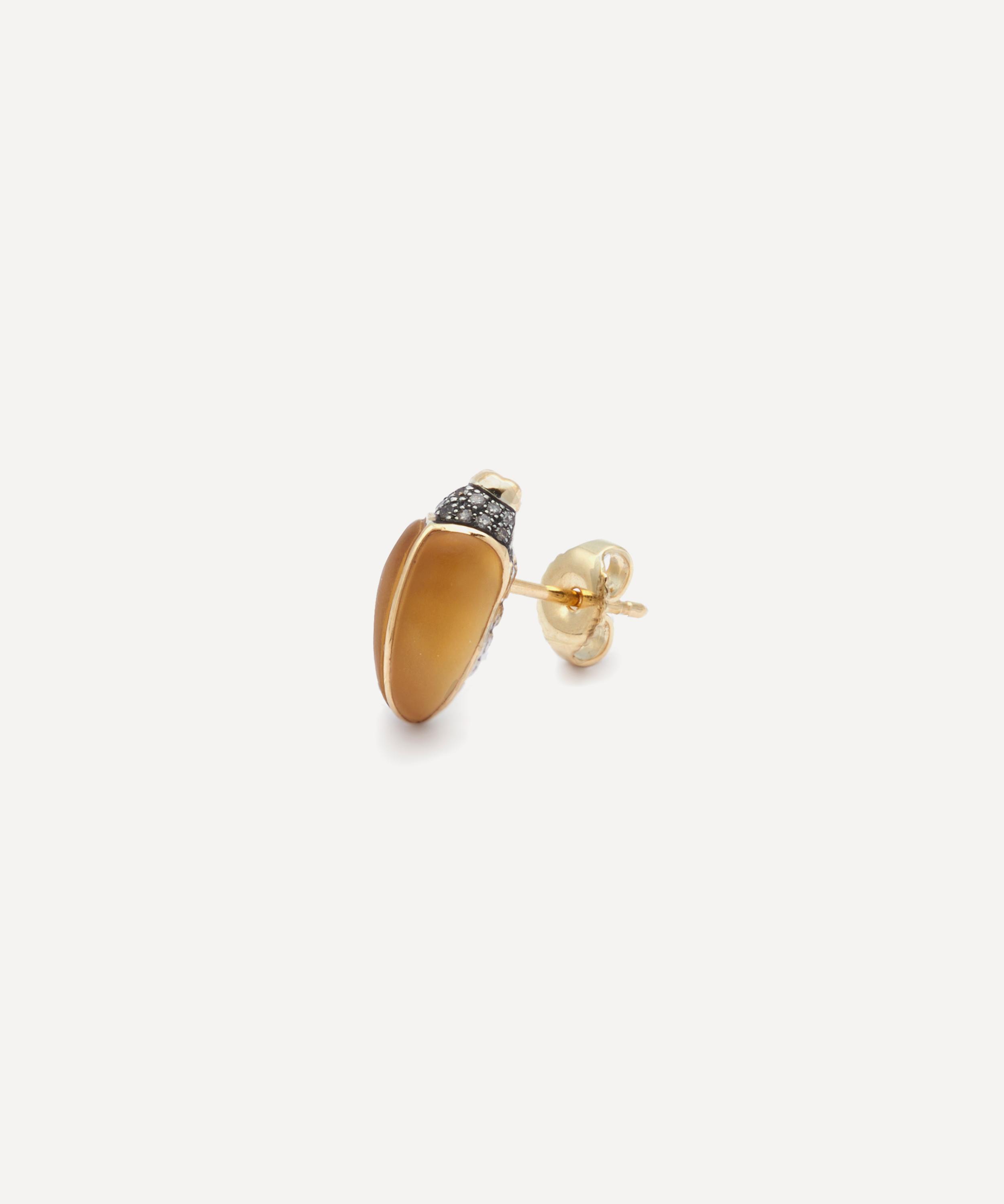 Bibi van der Velden - 18ct Gold Mini Scarab Citrine Stud Earring image number 1