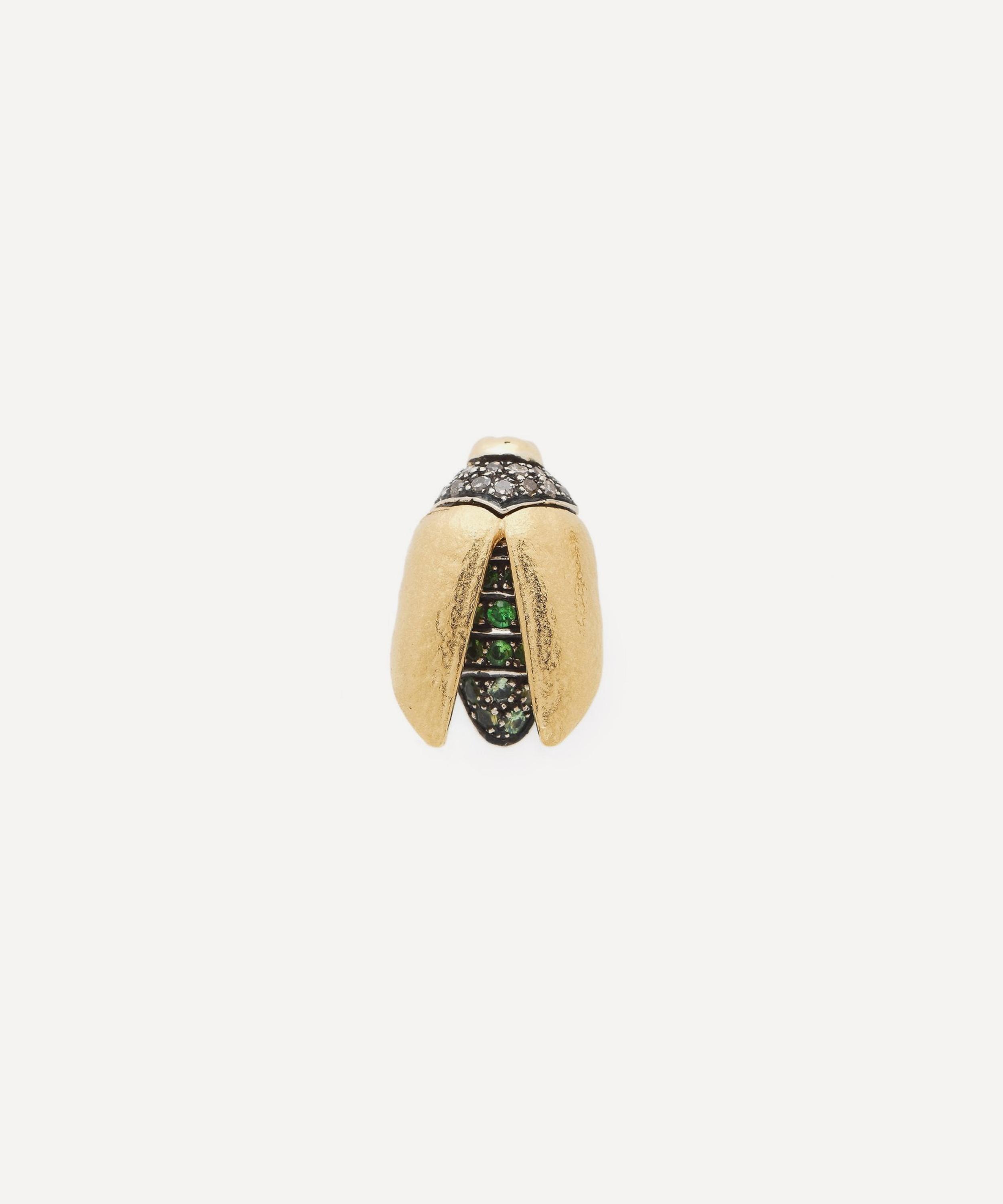 Bibi van der Velden - 18ct Gold Mini Scarab Fly Wing Stud Earring image number 0