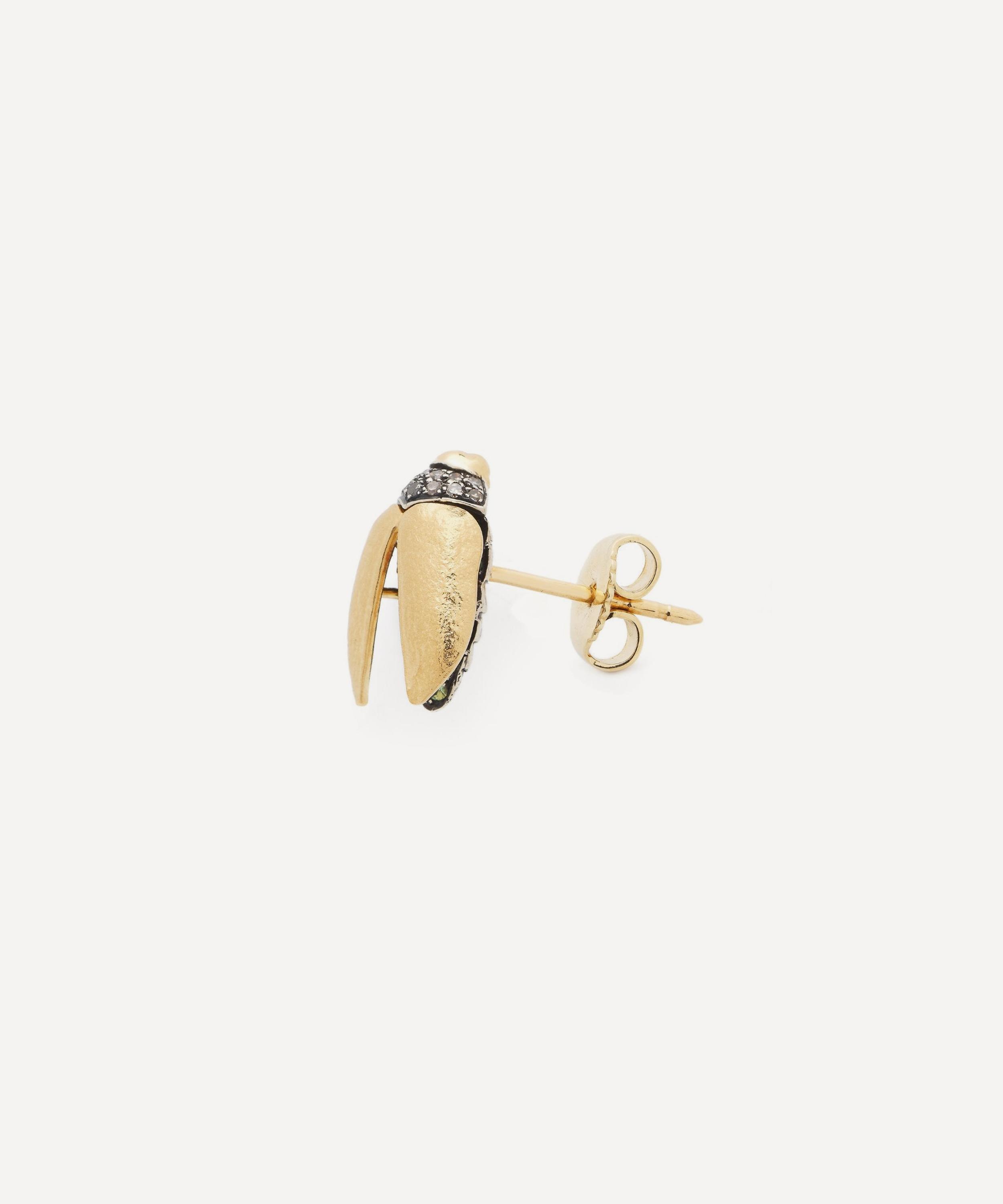 Bibi van der Velden - 18ct Gold Mini Scarab Fly Wing Stud Earring image number 2