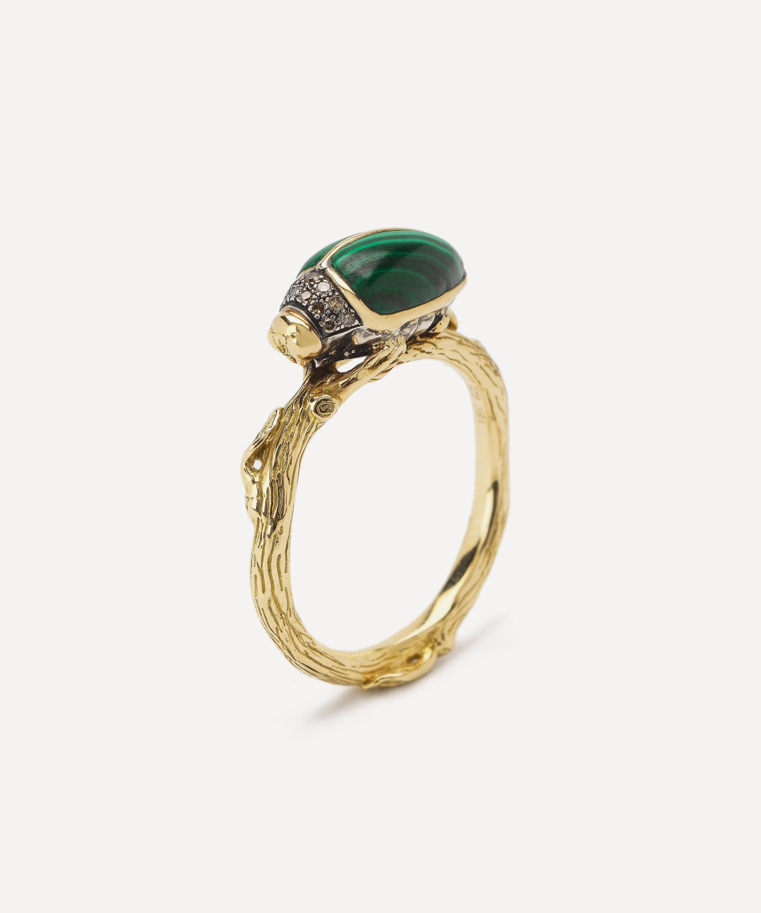 Bibi van der Velden - 18ct Gold Scarab Malachite Ring image number 0