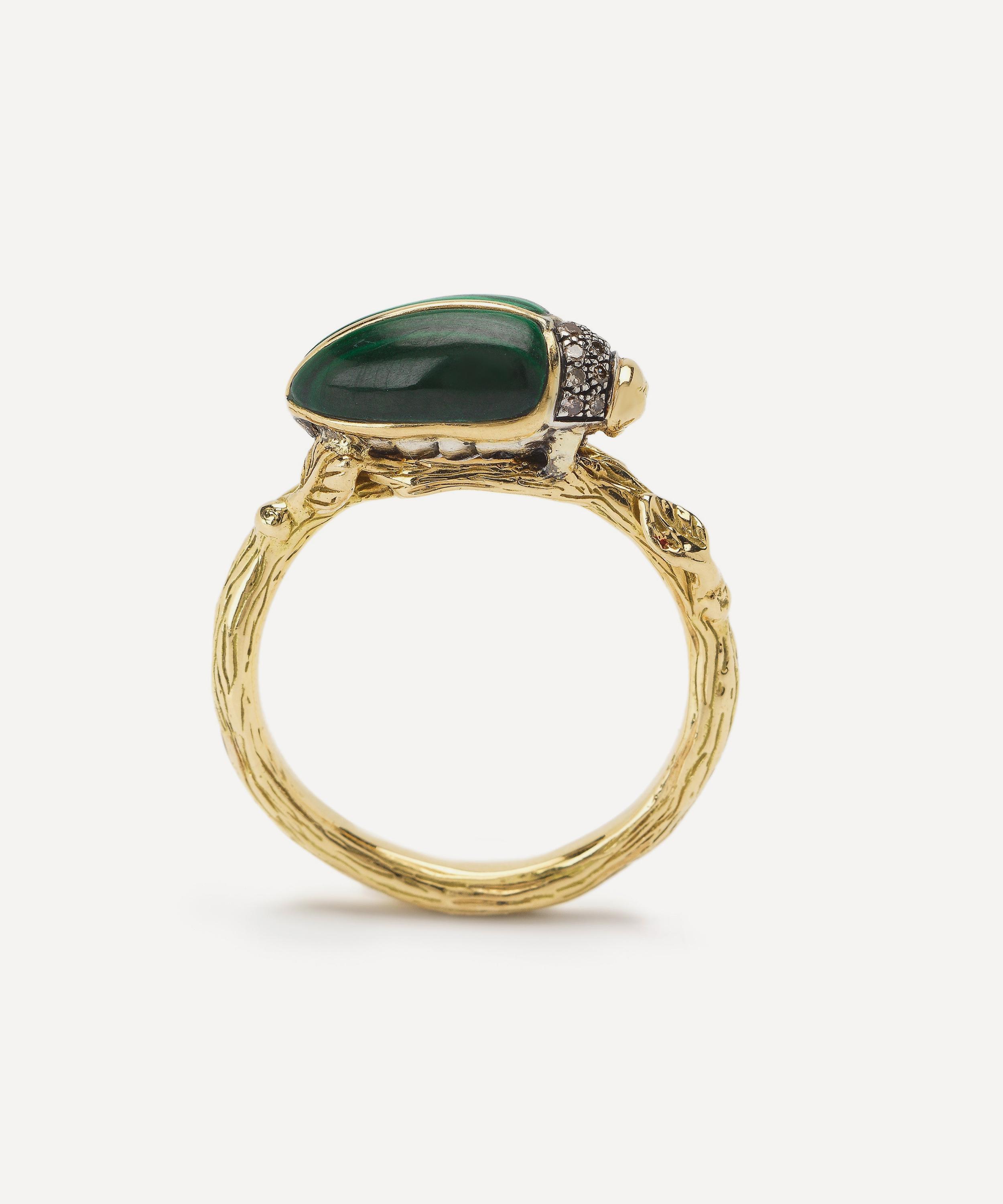 Bibi van der Velden - 18ct Gold Scarab Malachite Ring image number 2