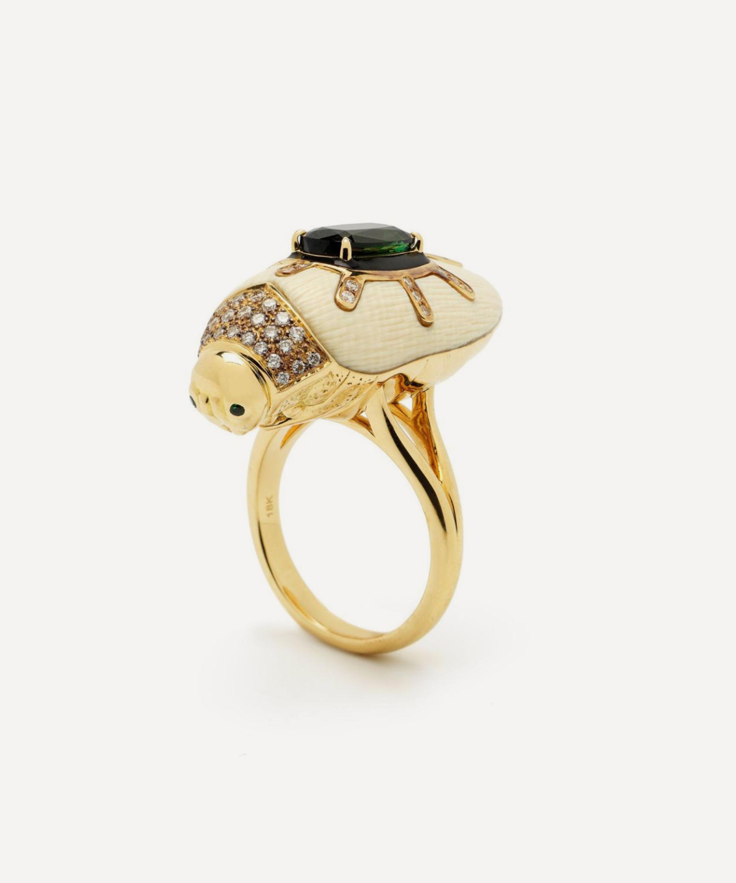 Bibi van der Velden - 18ct Gold Scarab Mammoth and Green Tourmaline Ring image number 0