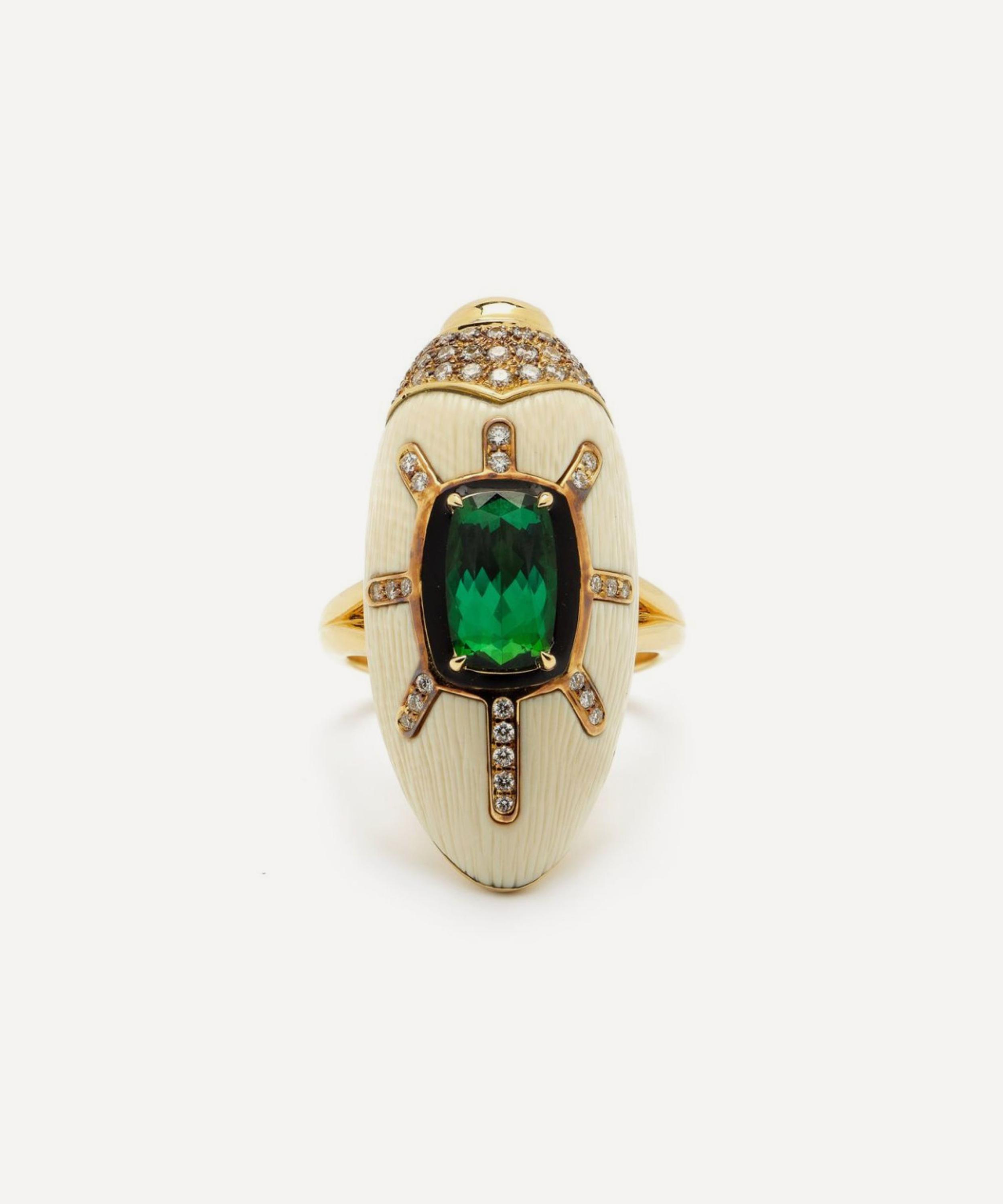 Bibi van der Velden - 18ct Gold Scarab Mammoth and Green Tourmaline Ring image number 2