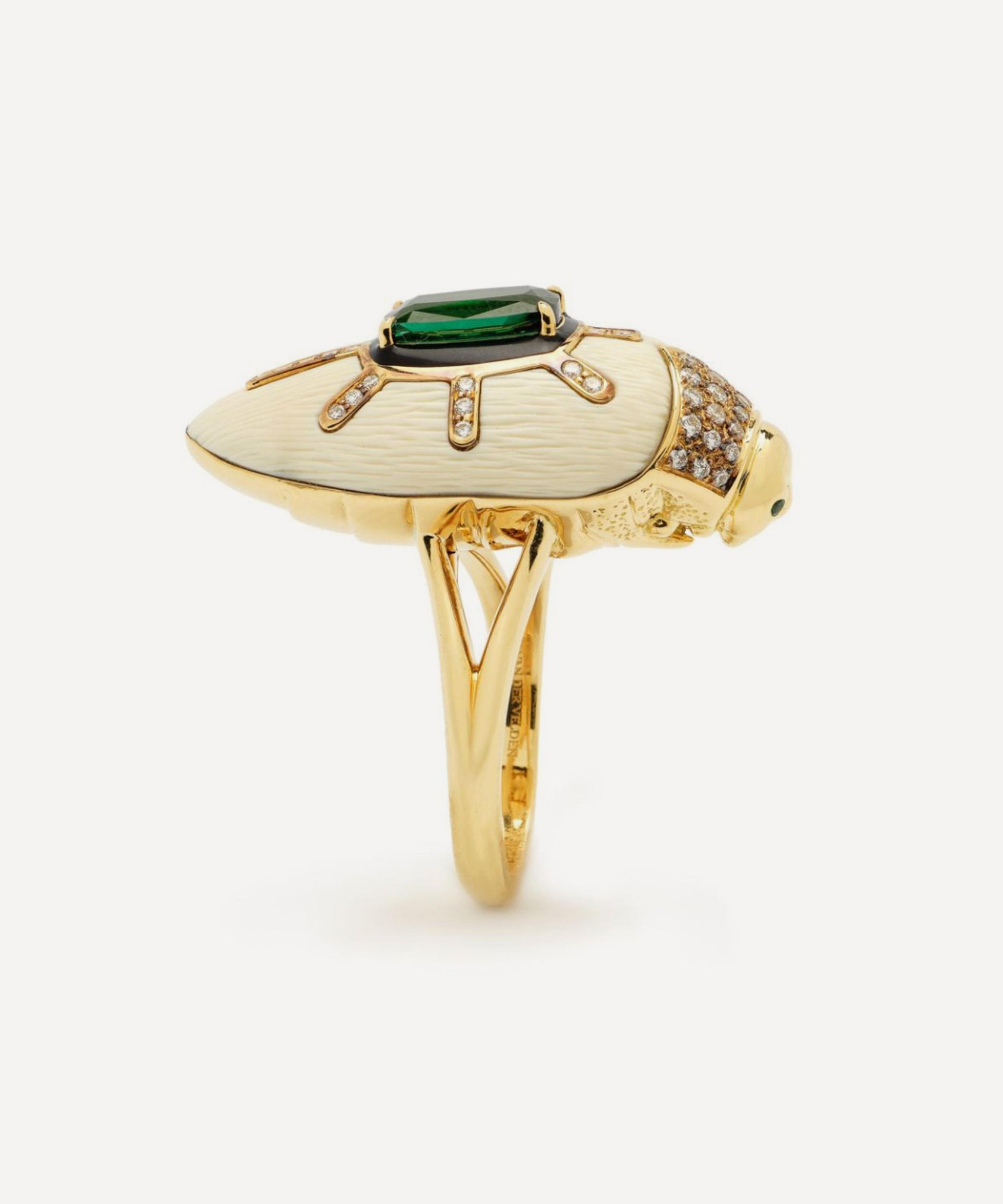Bibi van der Velden - 18ct Gold Scarab Mammoth and Green Tourmaline Ring image number 3