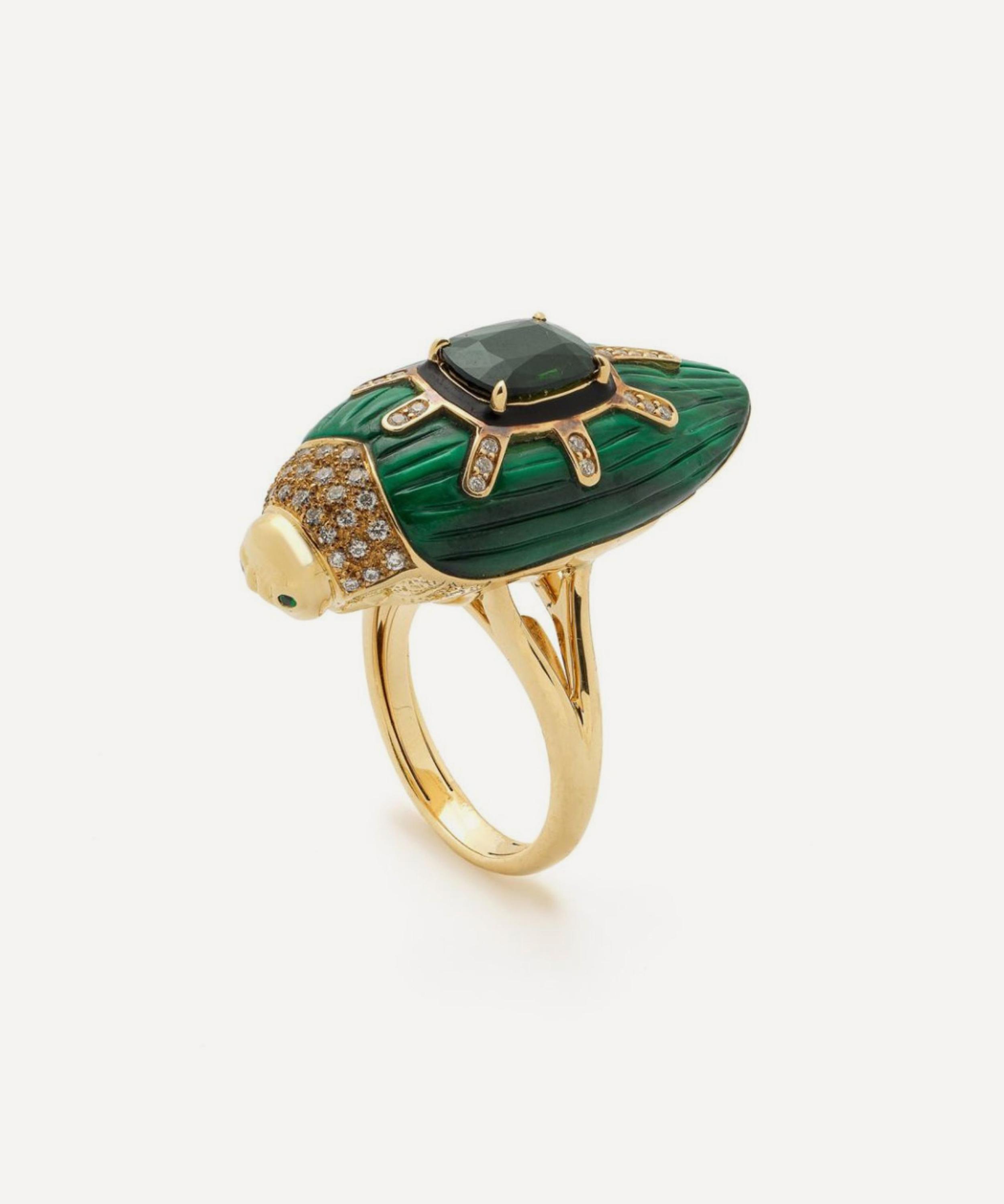 Bibi van der Velden - 18ct Gold Scarab Malachite and Green Tourmaline Ring image number 0