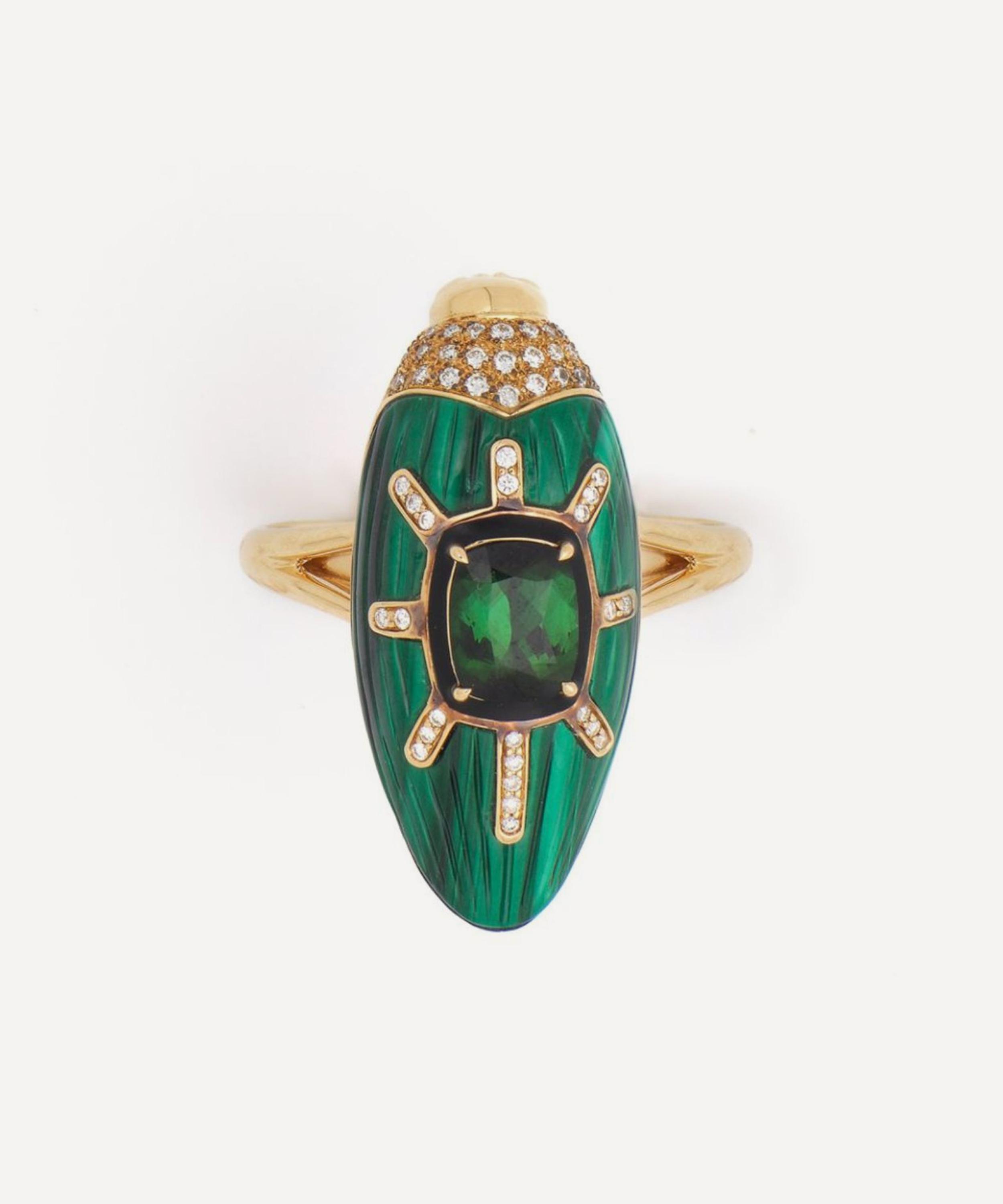 Bibi van der Velden - 18ct Gold Scarab Malachite and Green Tourmaline Ring image number 2