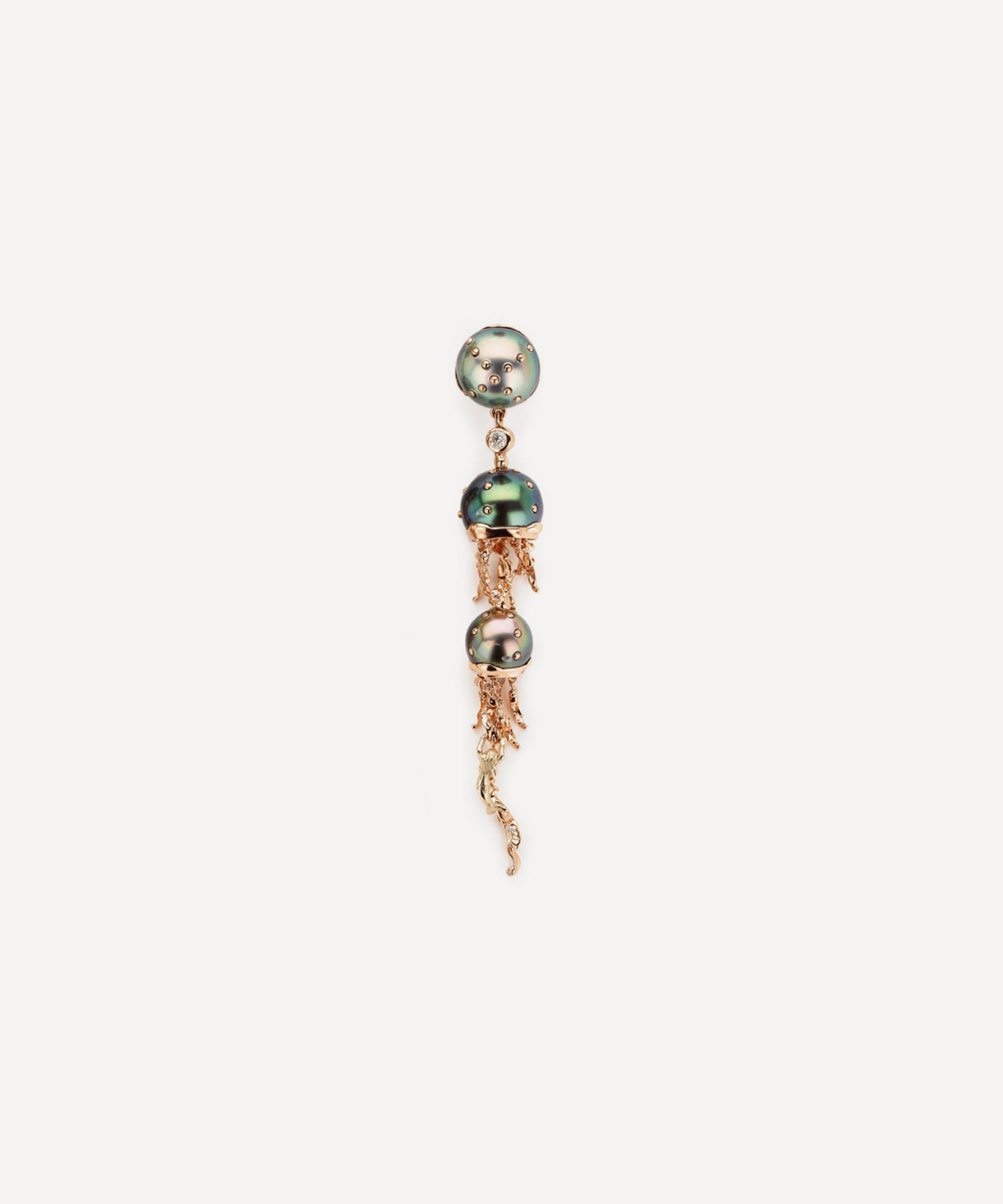 Bibi van der Velden - 18ct Rose Gold Jellyfish Tahitian Pearl and Diamond Drop Earring image number 0
