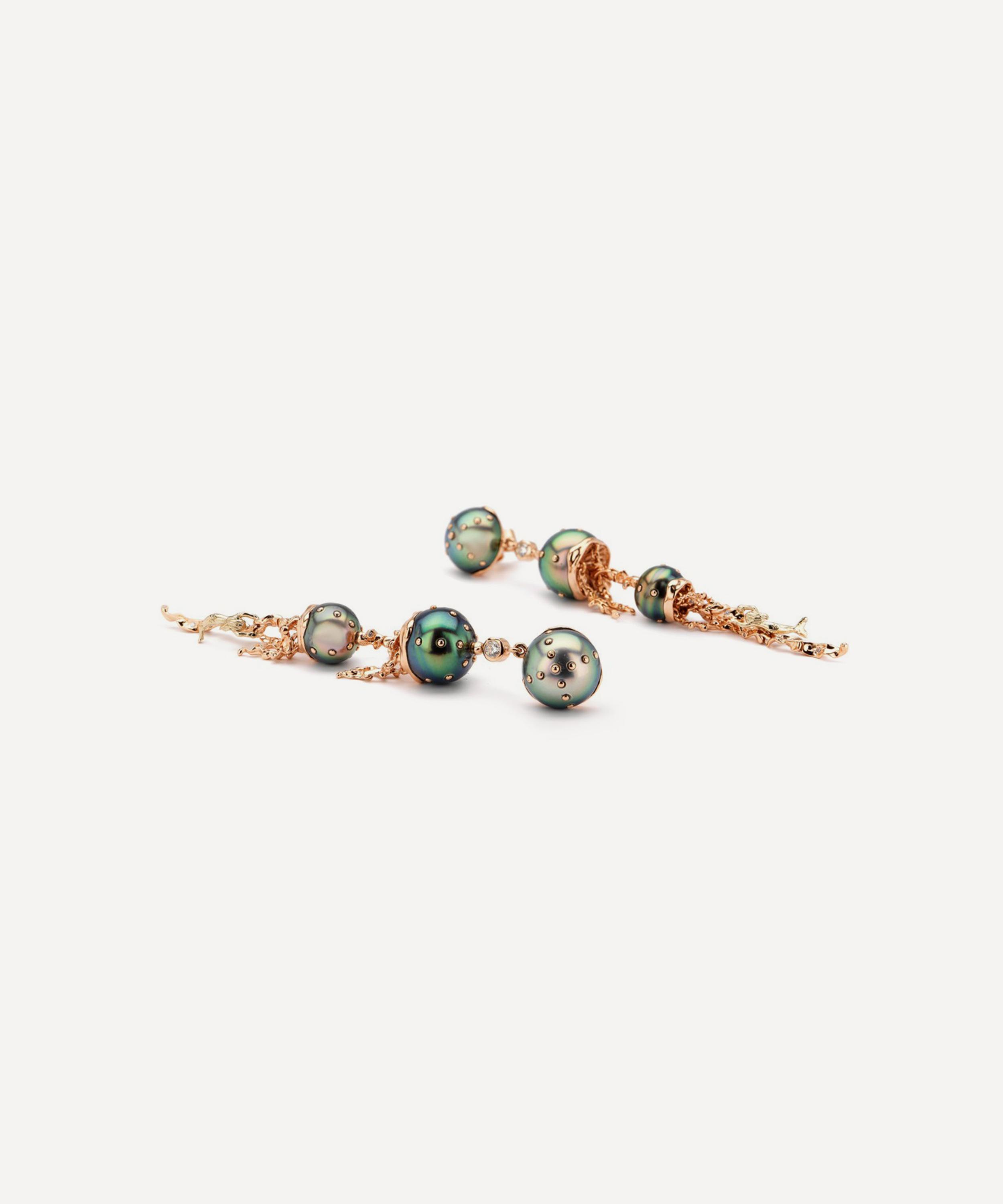 Bibi van der Velden - 18ct Rose Gold Jellyfish Tahitian Pearl and Diamond Drop Earring image number 2
