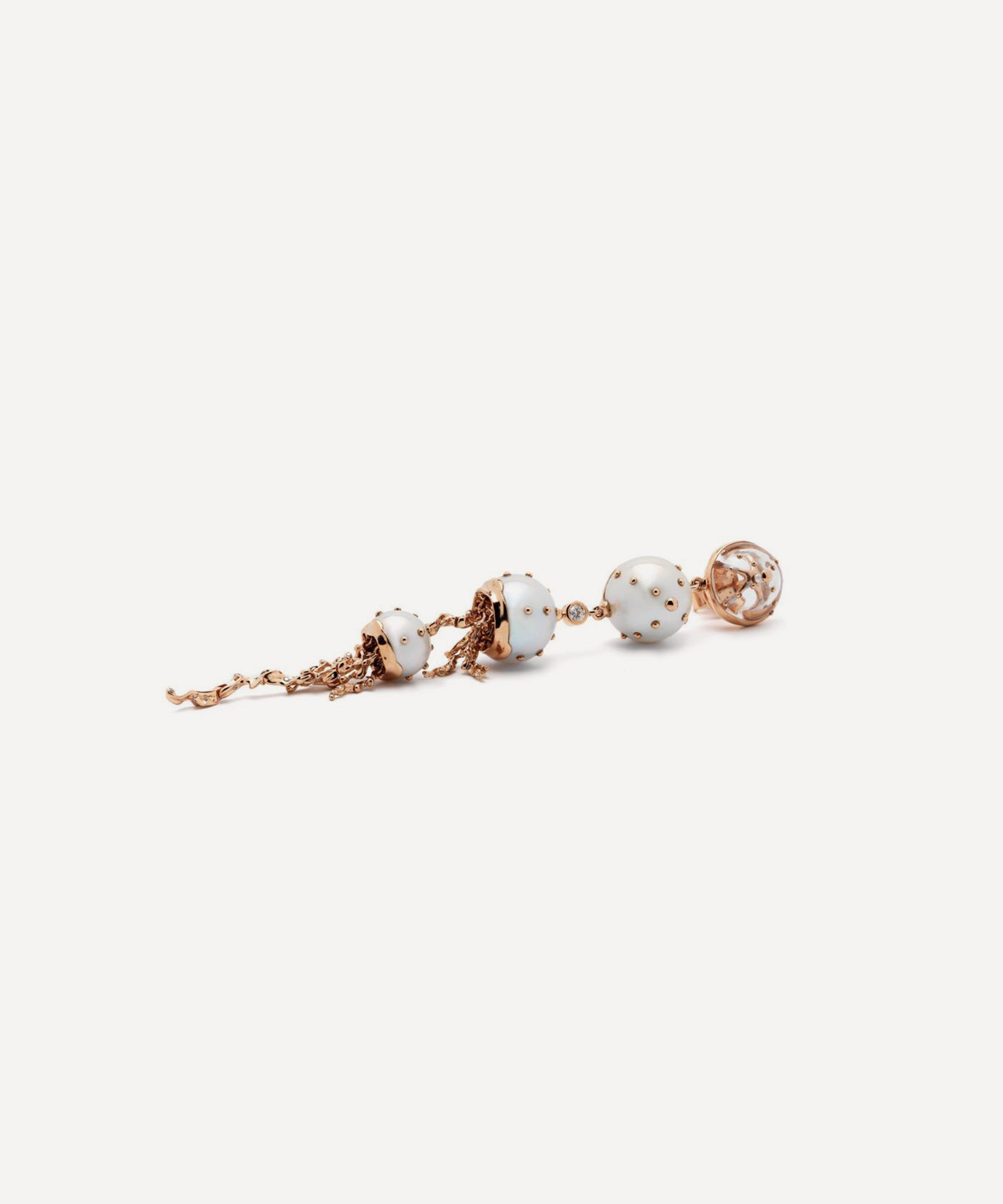 Bibi van der Velden - 18ct Rose Gold Jellyfish Quartz and White Pearl Drop Earring image number 2