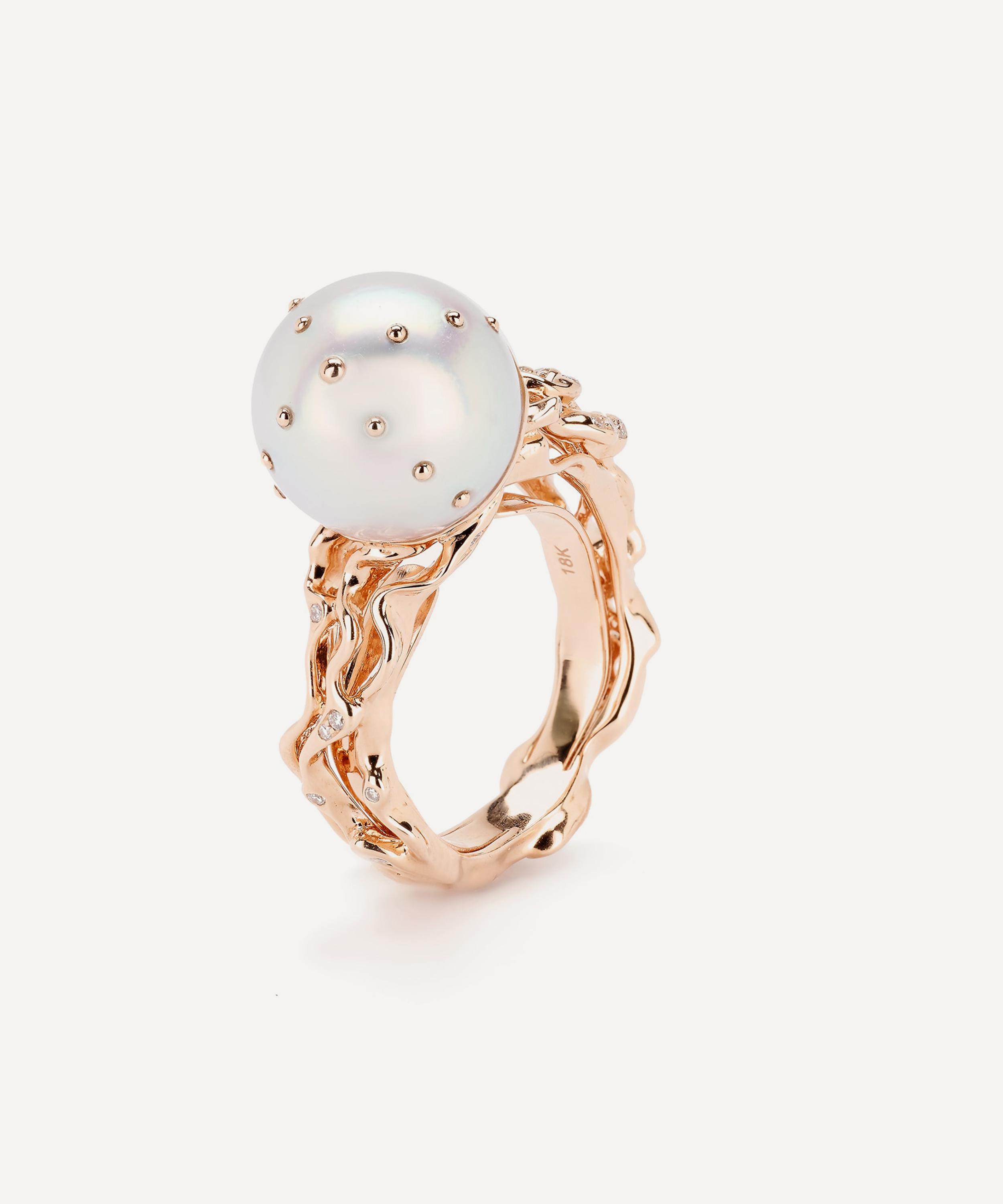 Bibi van der Velden - 18ct Rose Gold Jellyfish White Pearl and Diamond Ring image number 0