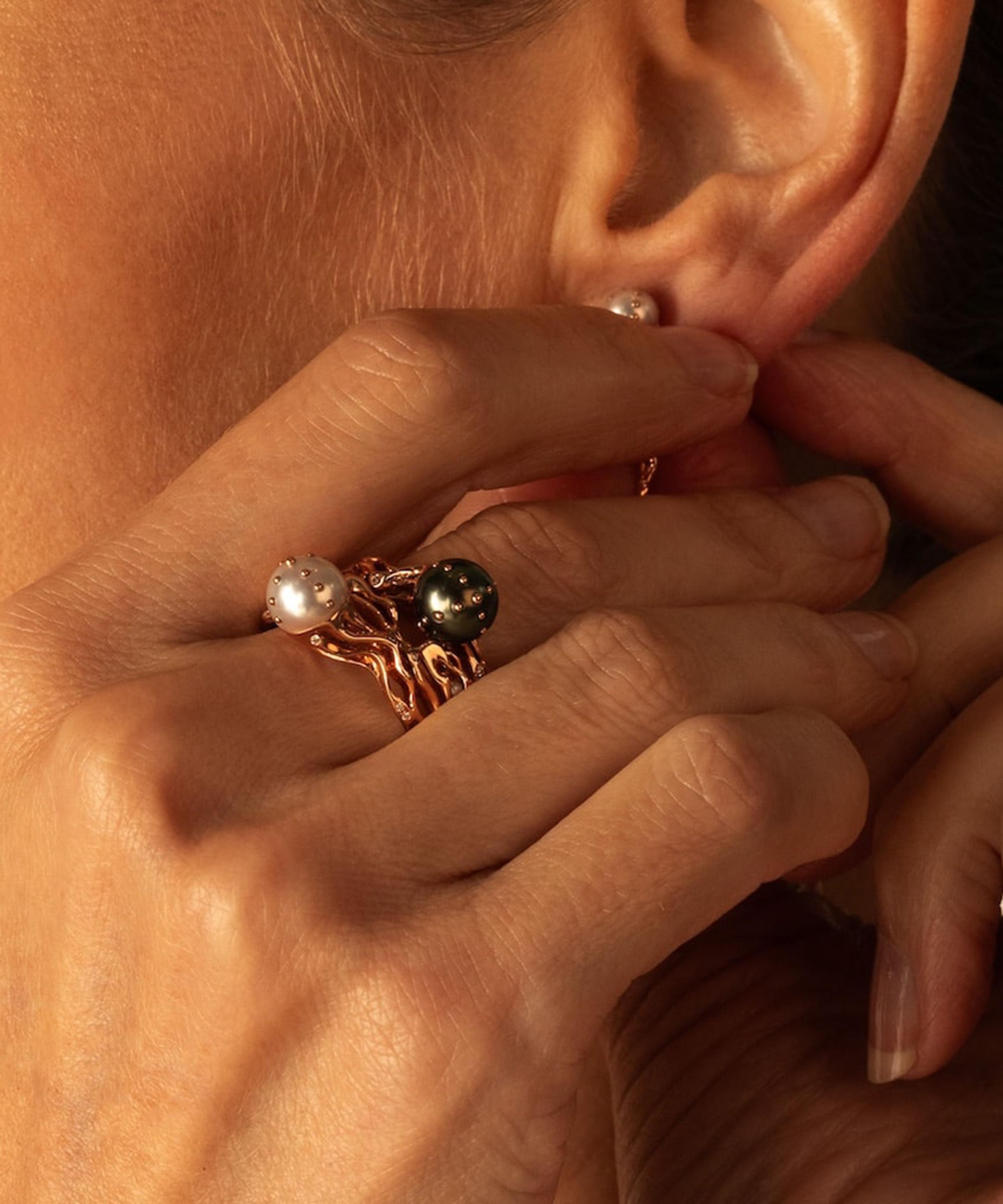Bibi van der Velden - 18ct Rose Gold Jellyfish White Pearl and Diamond Ring image number 1