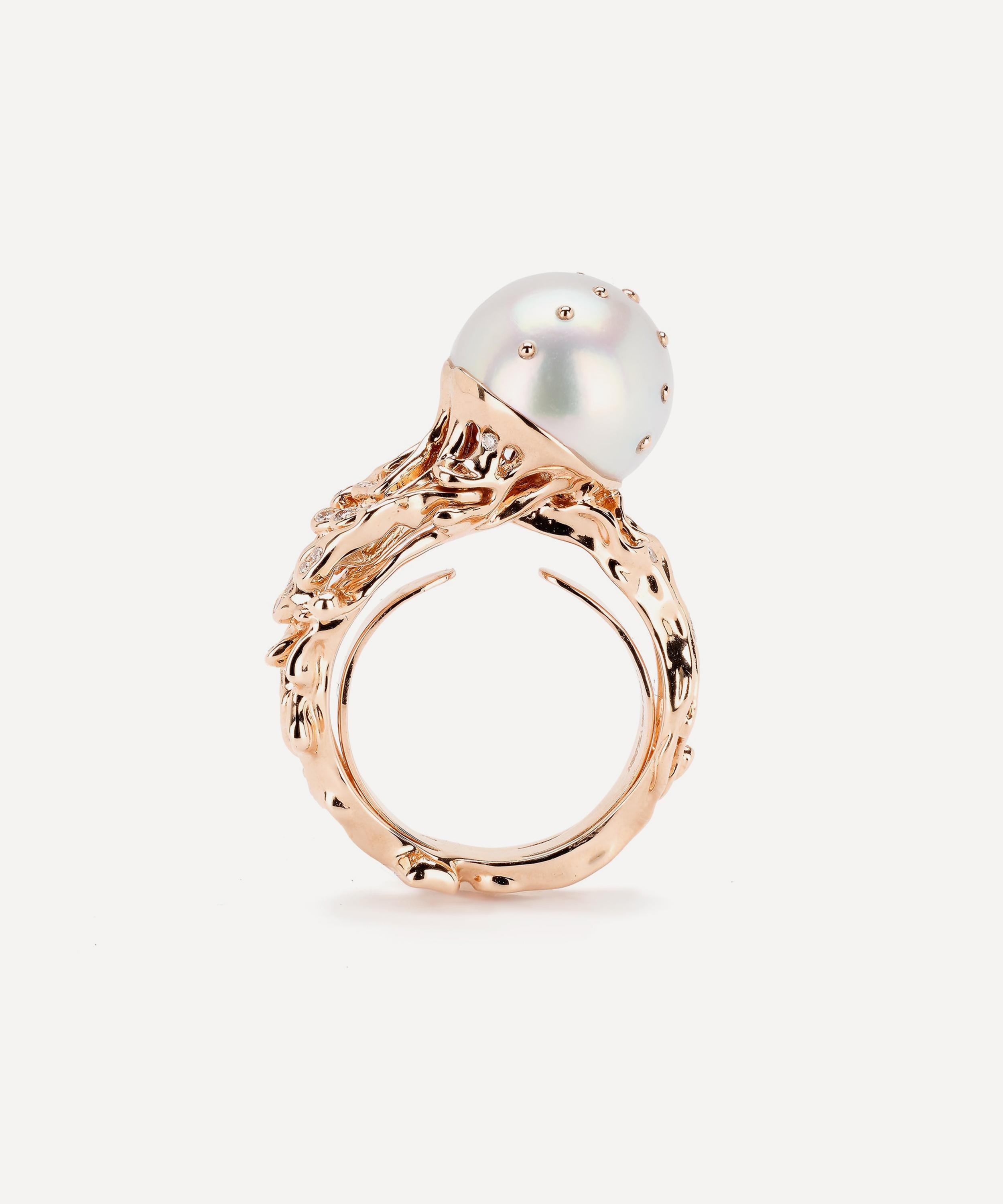Bibi van der Velden - 18ct Rose Gold Jellyfish White Pearl and Diamond Ring image number 2