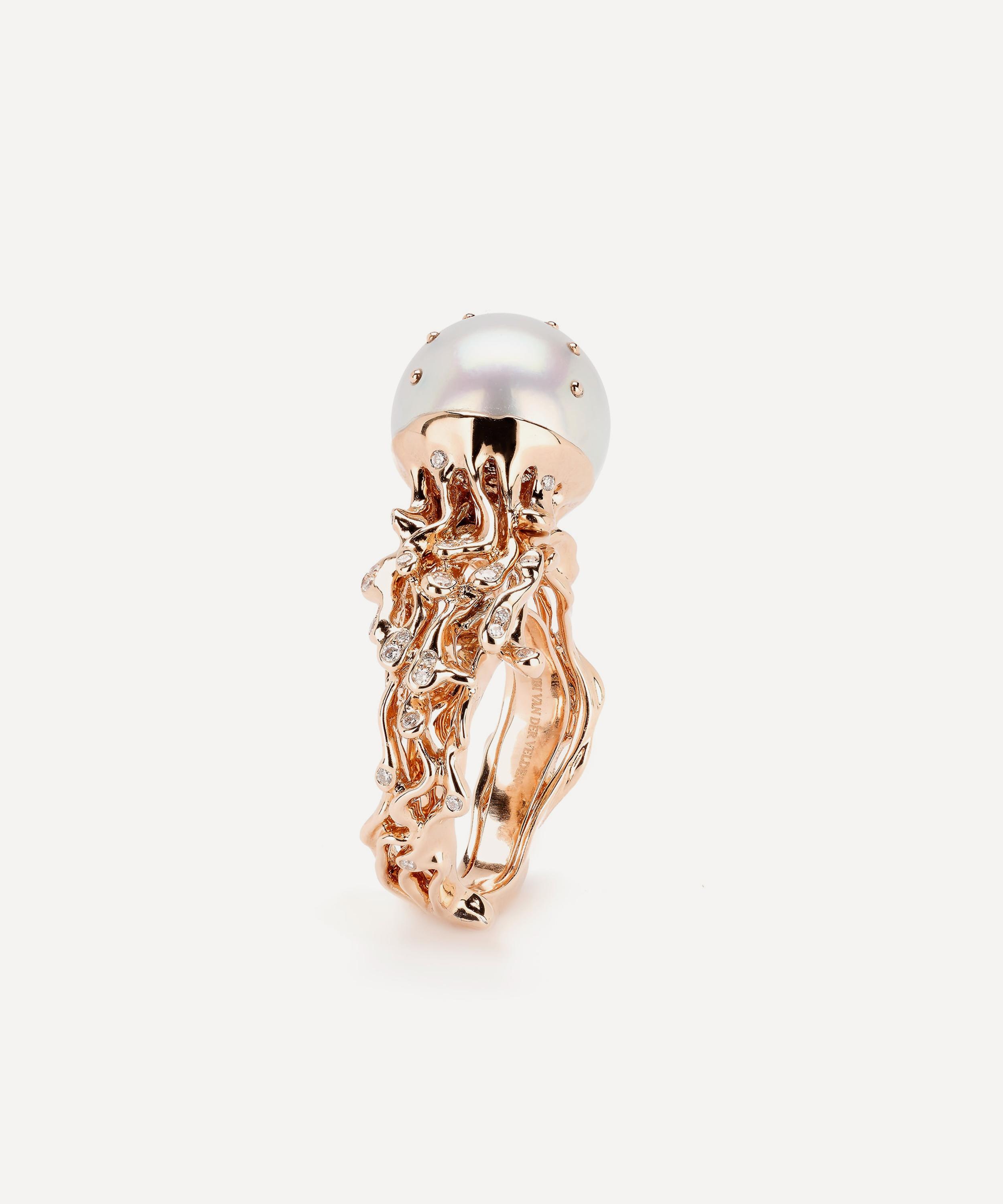 Bibi van der Velden - 18ct Rose Gold Jellyfish White Pearl and Diamond Ring image number 3