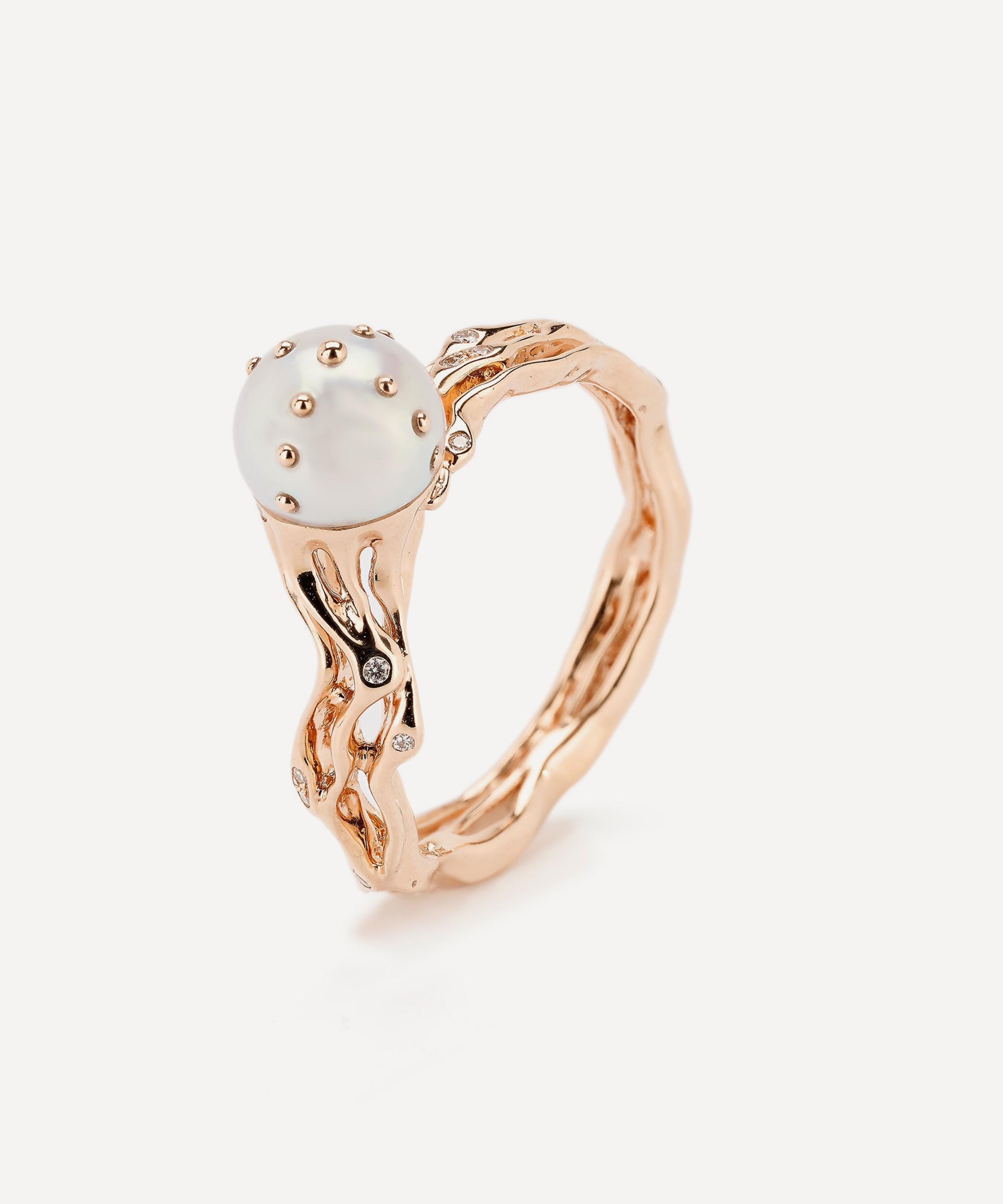 Bibi van der Velden - 18ct Rose Gold Jellyfish White Pearl Ring image number 0