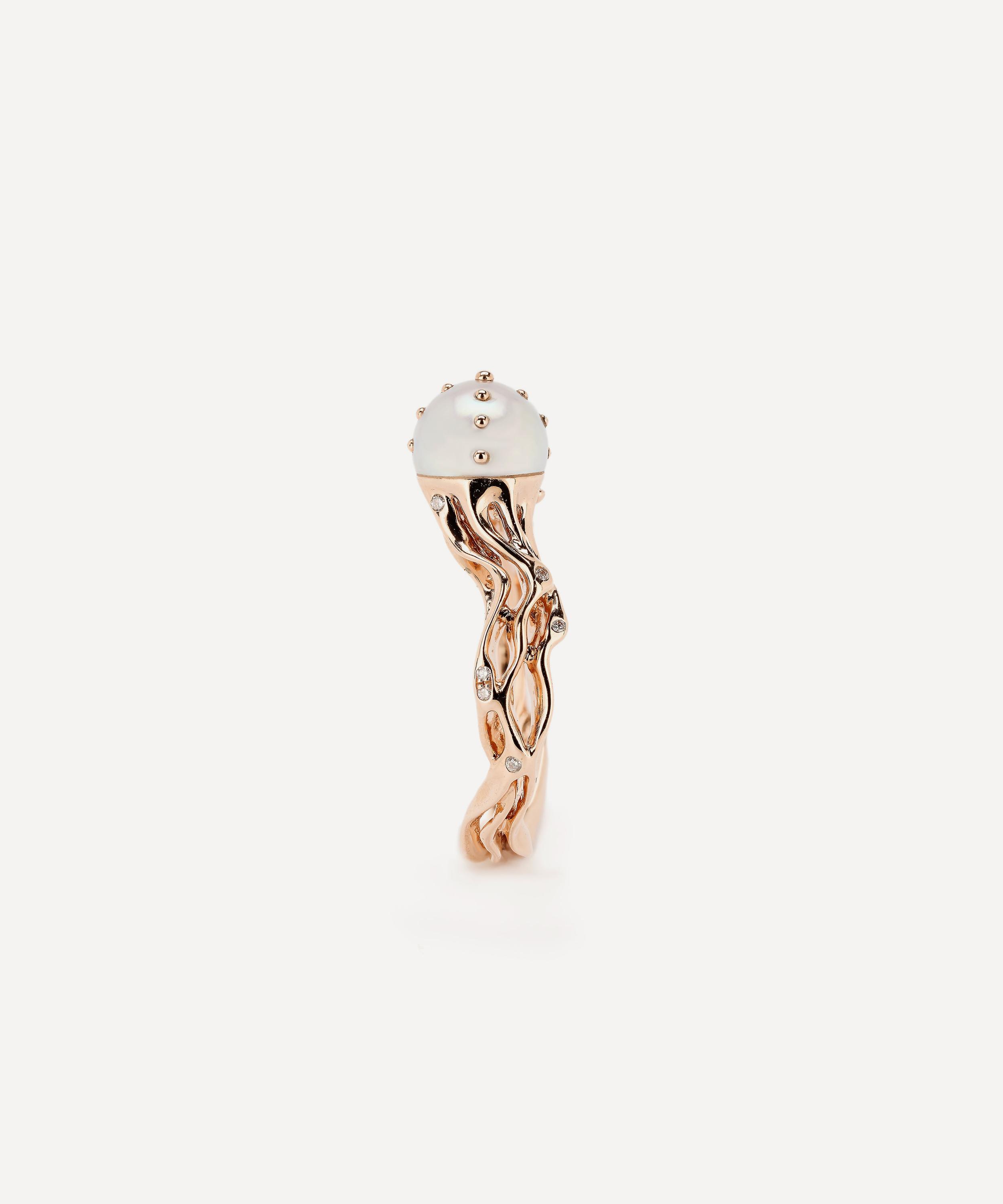 Bibi van der Velden - 18ct Rose Gold Jellyfish White Pearl Ring image number 1