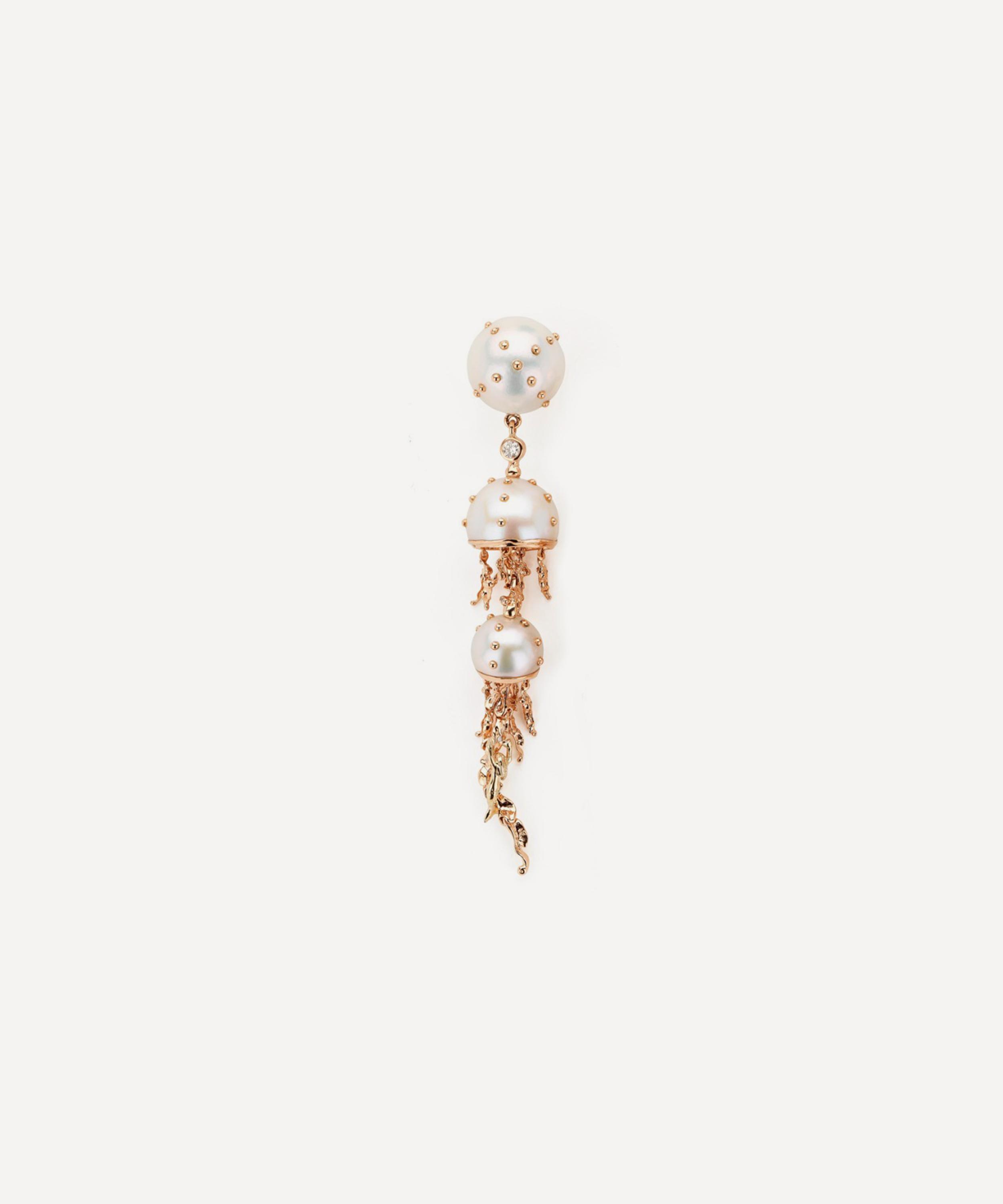 Bibi van der Velden - 18ct Rose Gold Jellyfish White Pearl and Diamond Drop Earring image number 0
