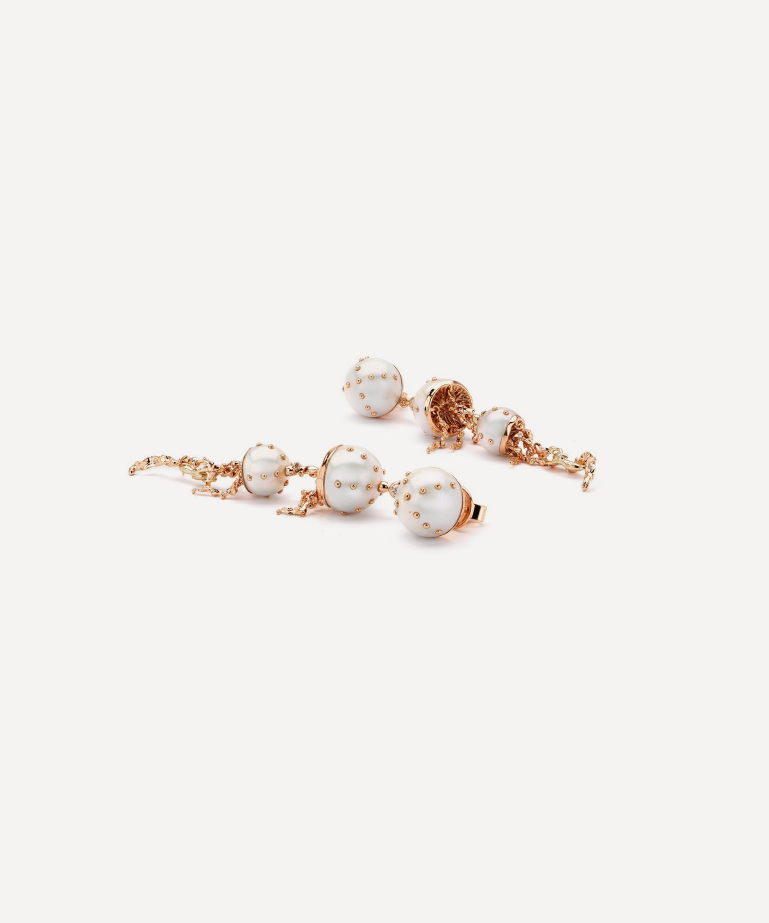 Bibi van der Velden - 18ct Rose Gold Jellyfish White Pearl and Diamond Drop Earring image number 2