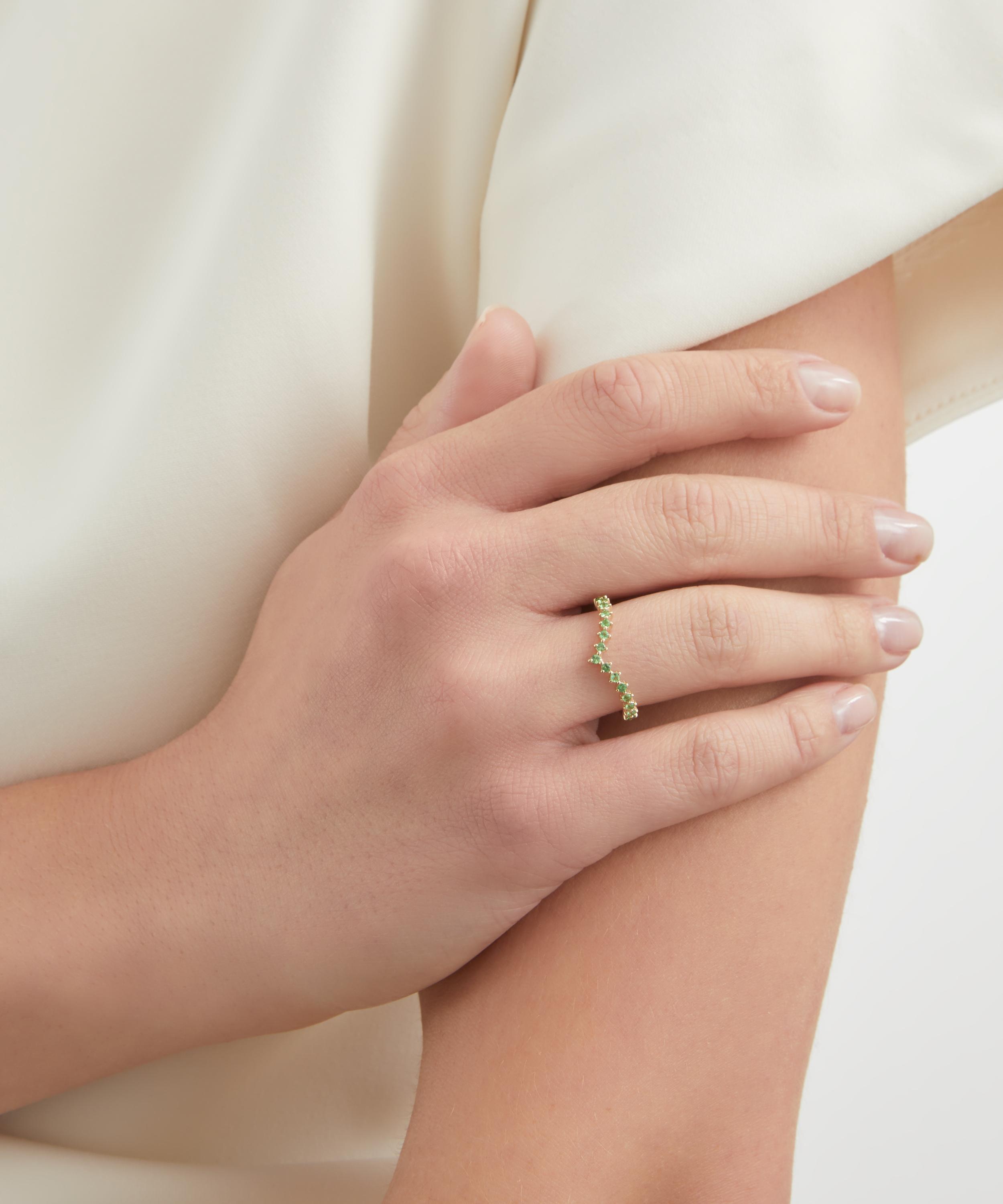 Liberty - 9ct Gold Rainbow V Green Tsavorite Ring image number 1