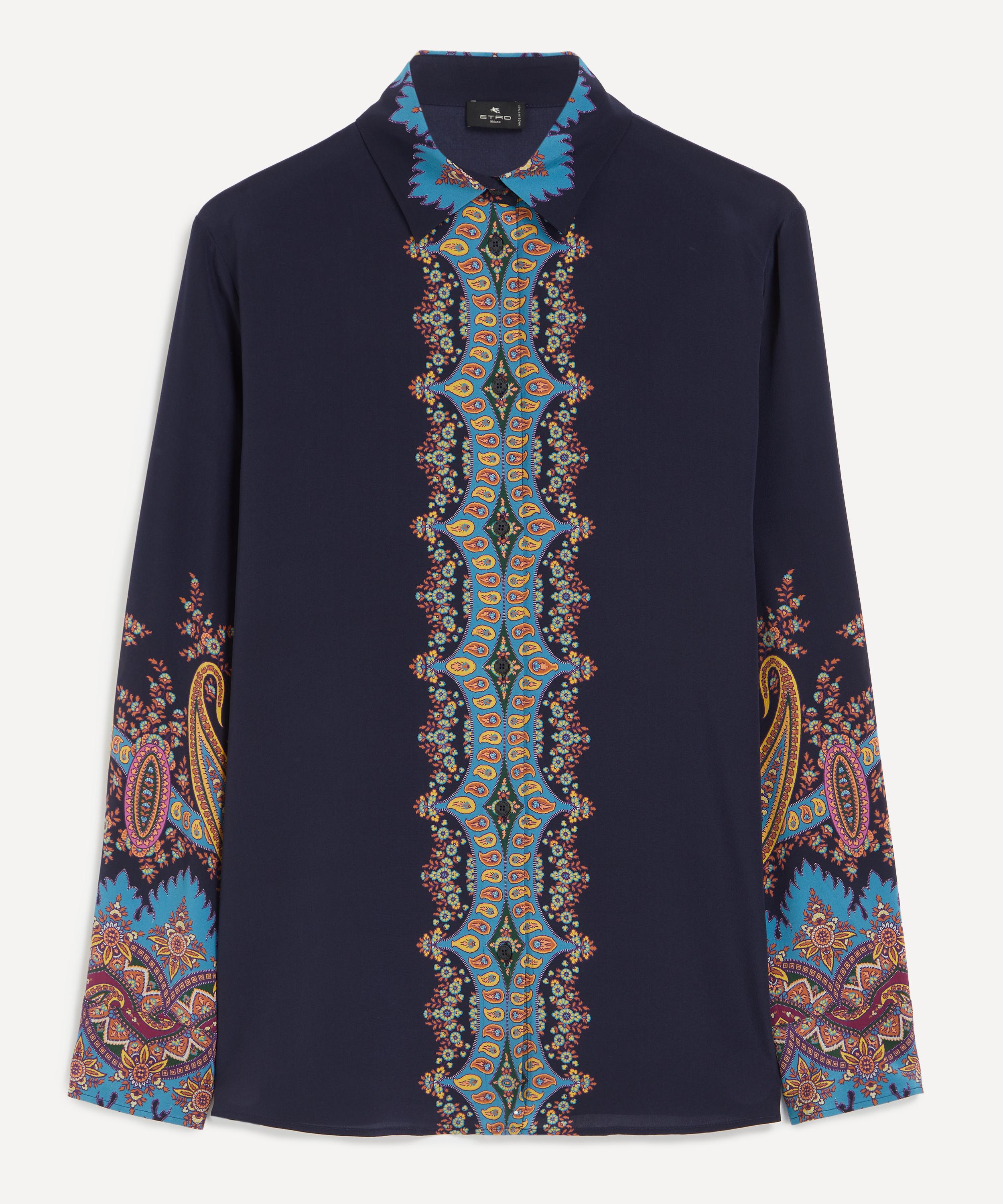 Etro - Navy Placed Paisley Silk Shirt image number 0