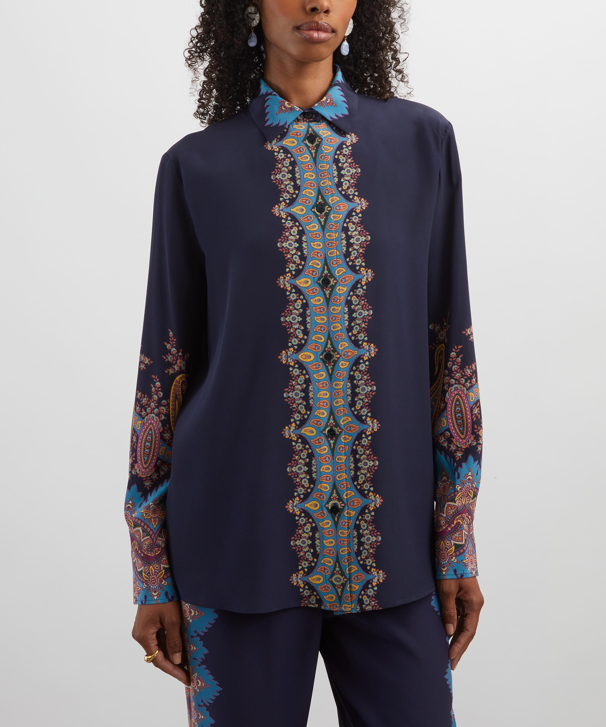Etro - Navy Placed Paisley Silk Shirt image number 2