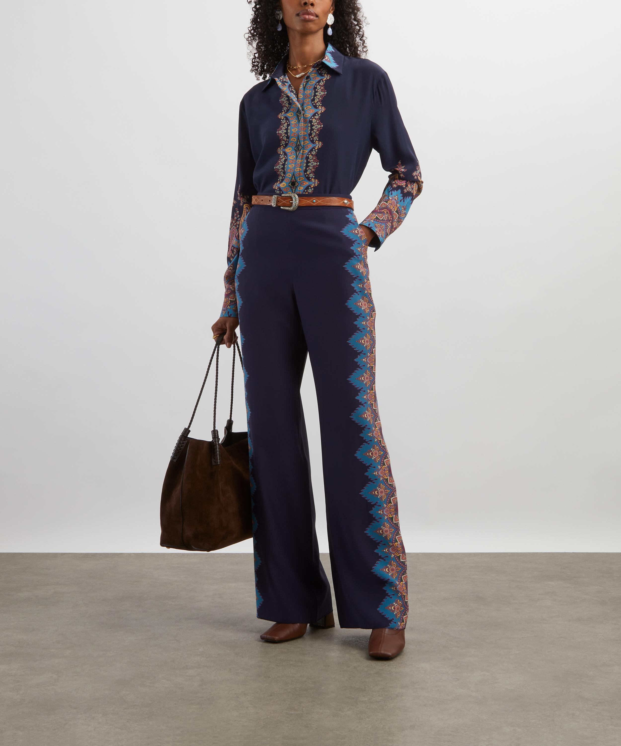 Etro - Navy Paisley Silk Trousers image number 1
