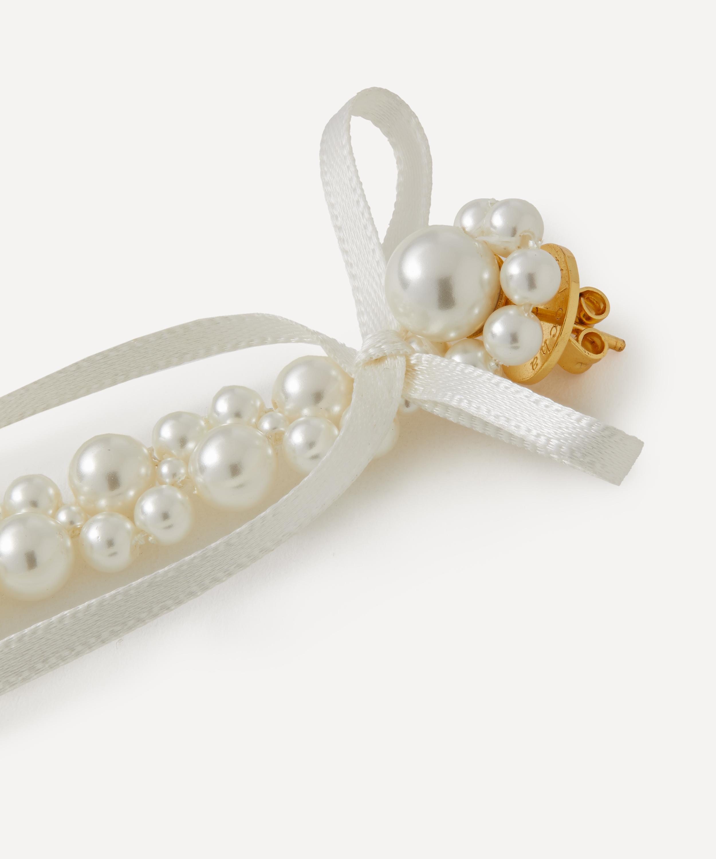 Simone Rocha - Slim Bow Ribbon Pearl Drop Earrings image number 1