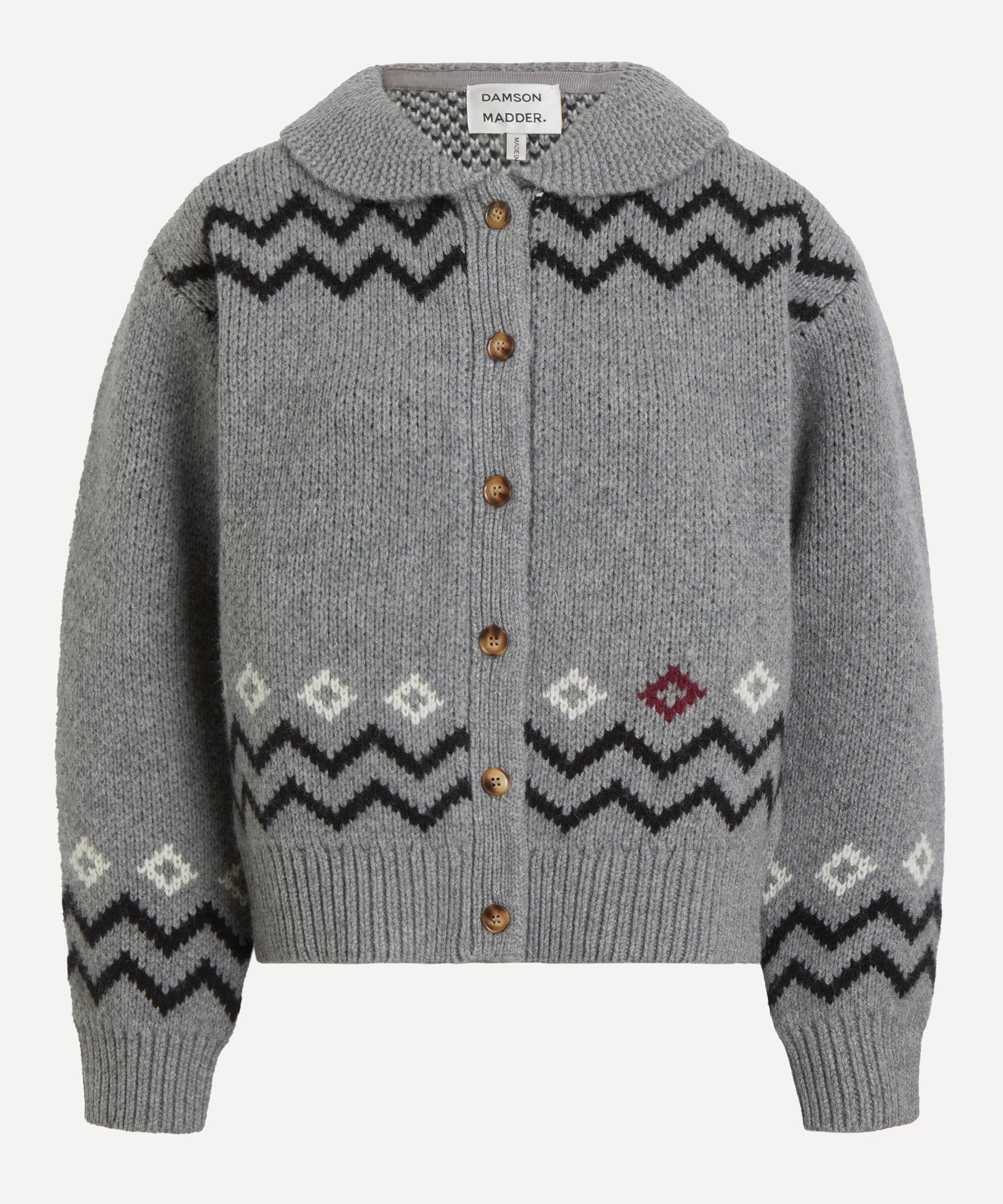 Damson Madder - Cecily Collar Lambswool Bunny Intarsia Cardigan